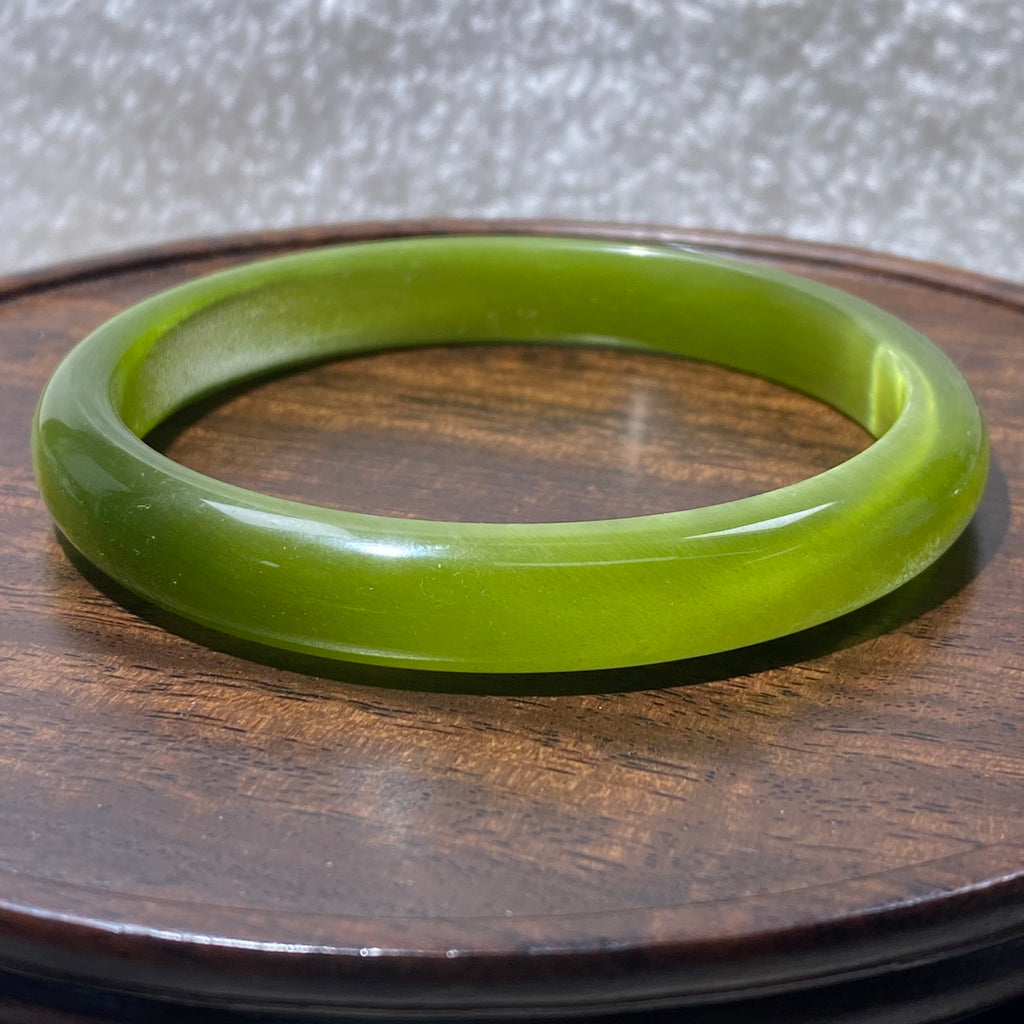 Natural Olive Green Cat's Eye Stone Round Bangle