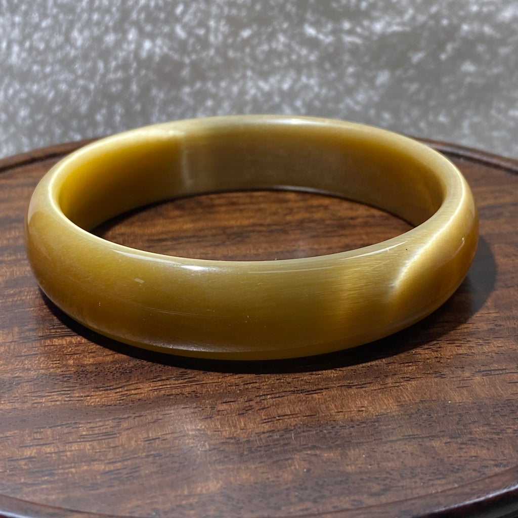 Natural Golden Yellow Cat's Eye Solid Round Bangle, Lucky Wealth Crystal Bracelet