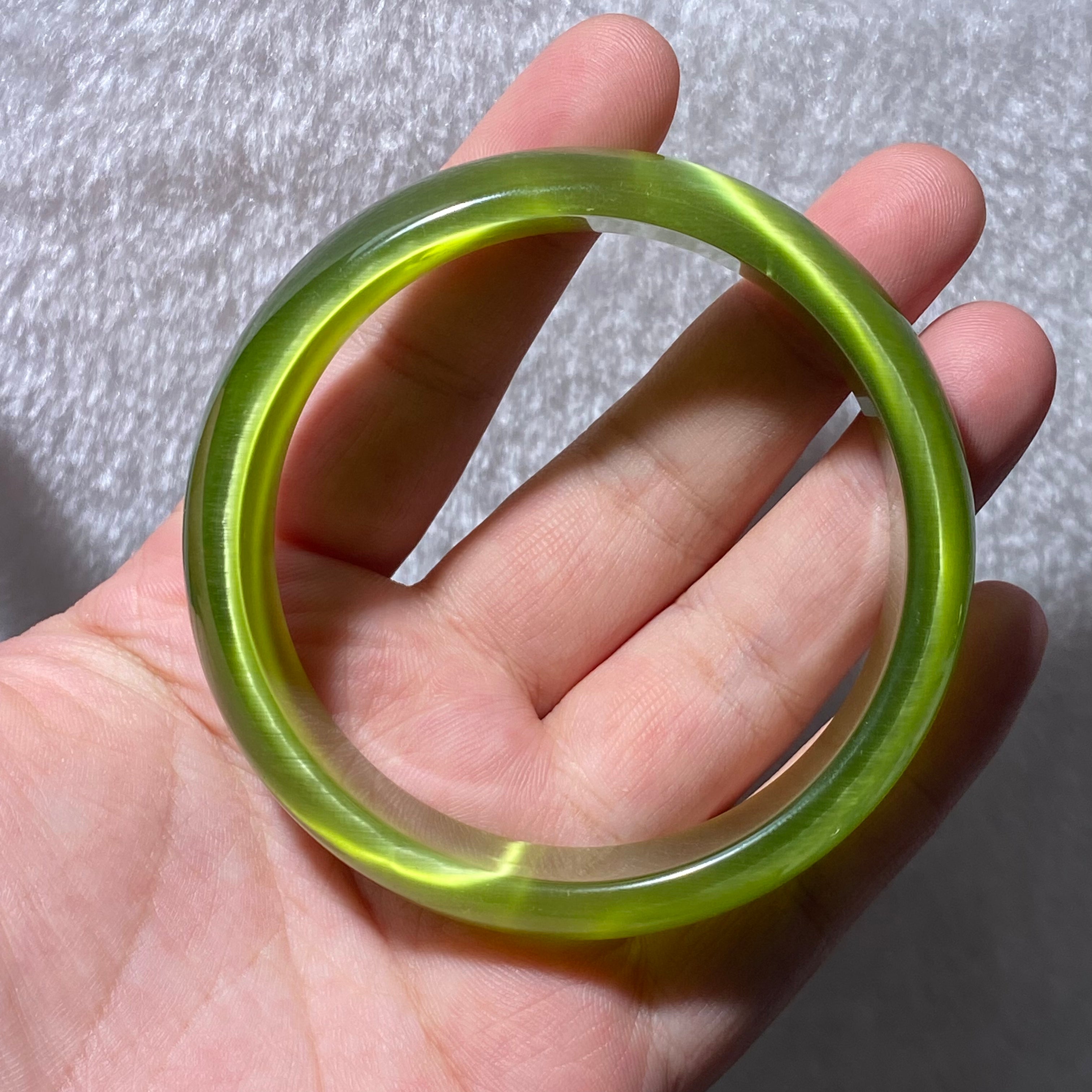 Olive Green Cat's Eye Wide Flat Bangle