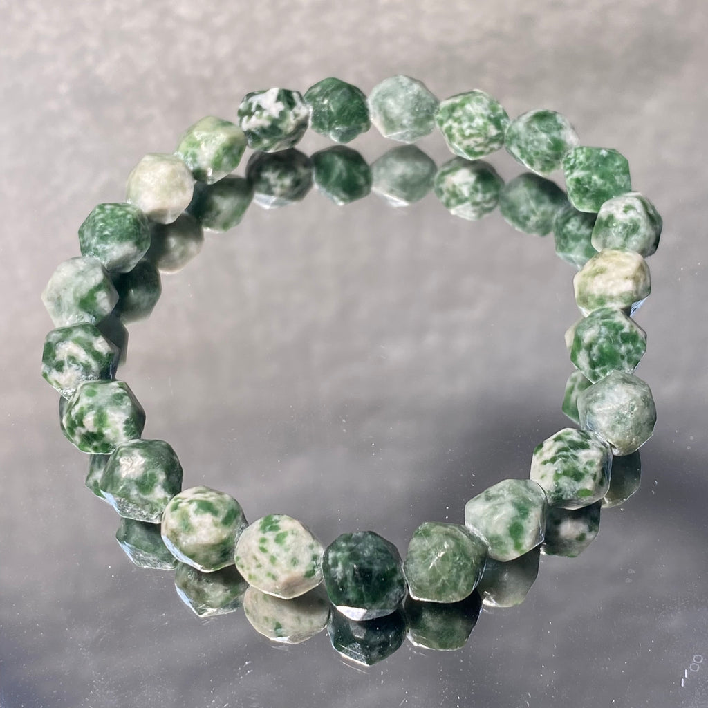 Natural Green Moss Agate Round Bead Bracelet