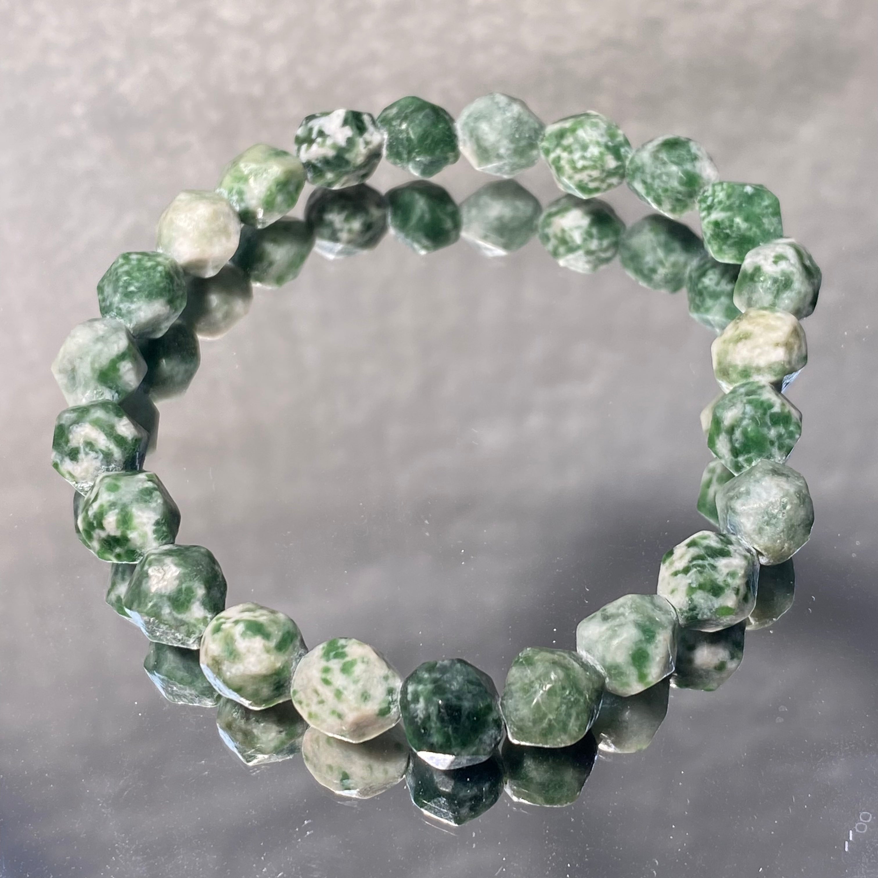 Natural Green Moss Agate Round Bead Bracelet