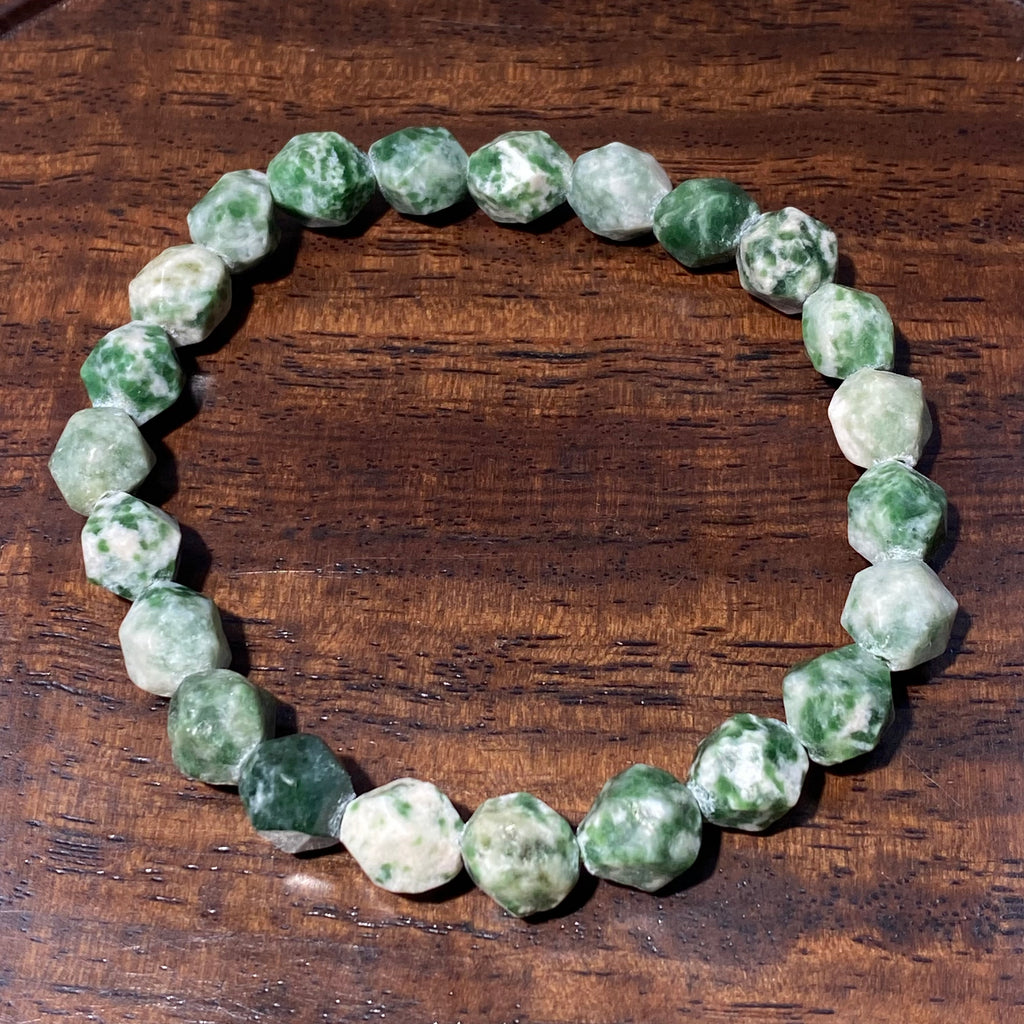 Natural Green Moss Agate Round Bead Bracelet