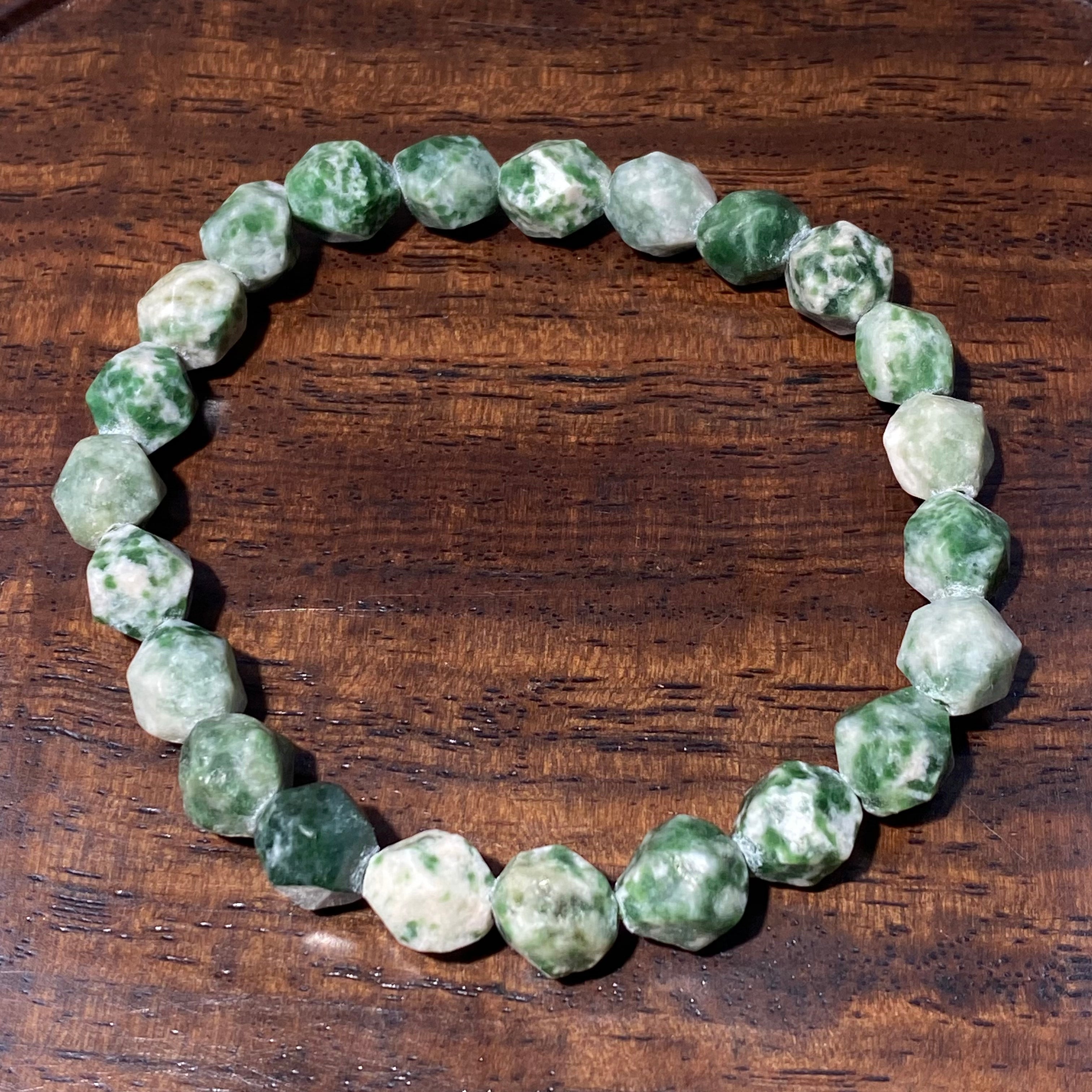 Natural Green Moss Agate Round Bead Bracelet