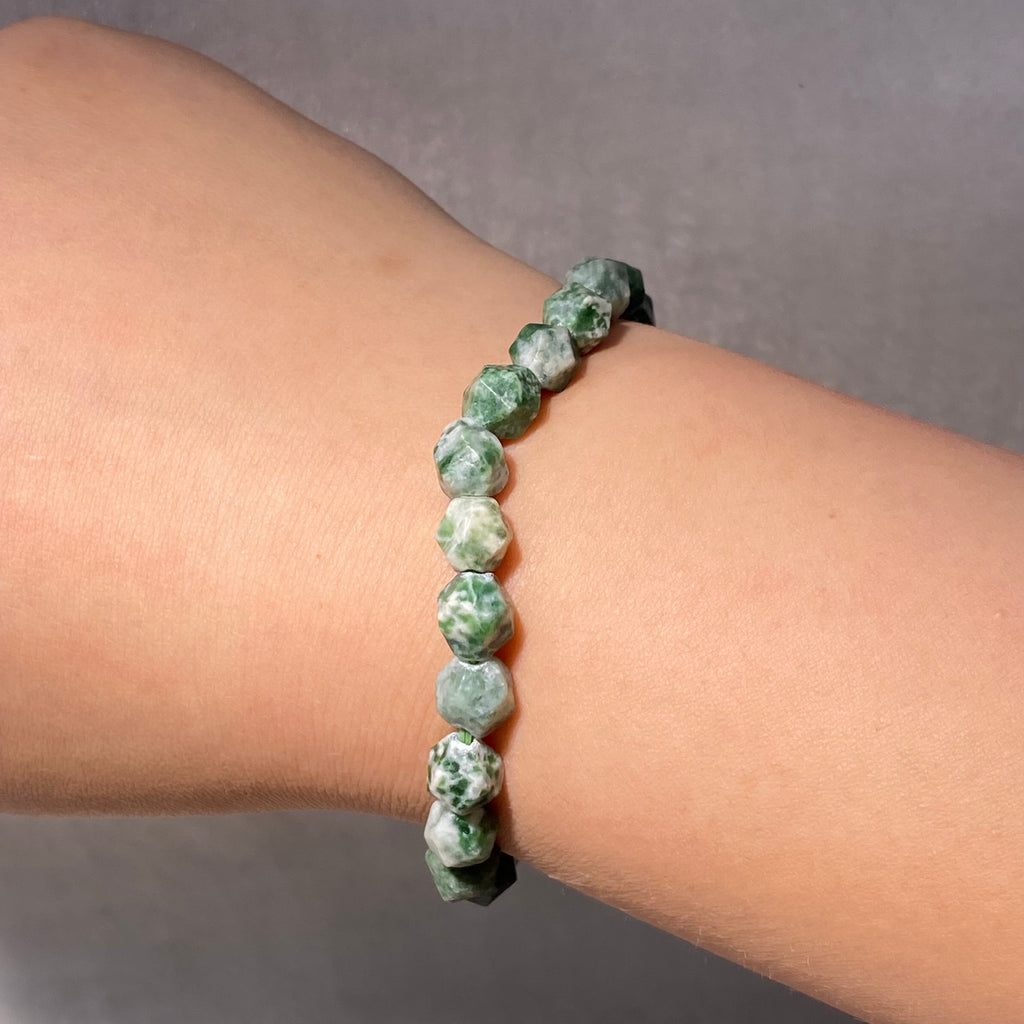 Natural Green Moss Agate Round Bead Bracelet