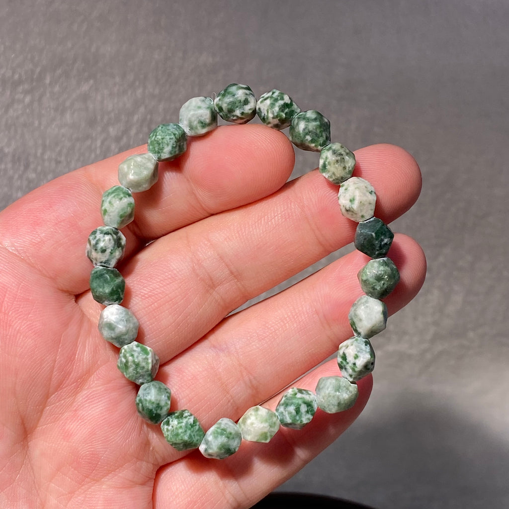 Natural Green Moss Agate Round Bead Bracelet