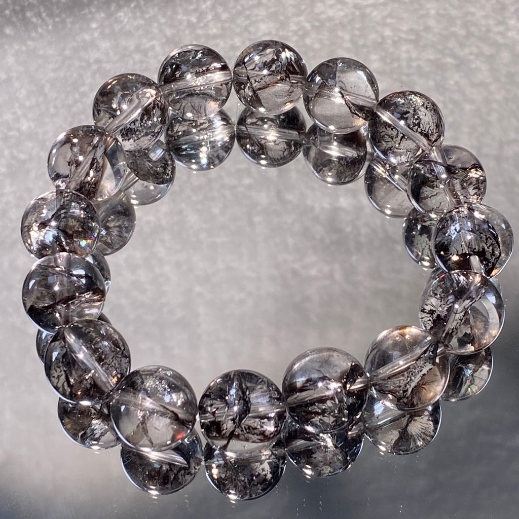 Flash Aura Coated Clear Quartz Round Bead Bracelet