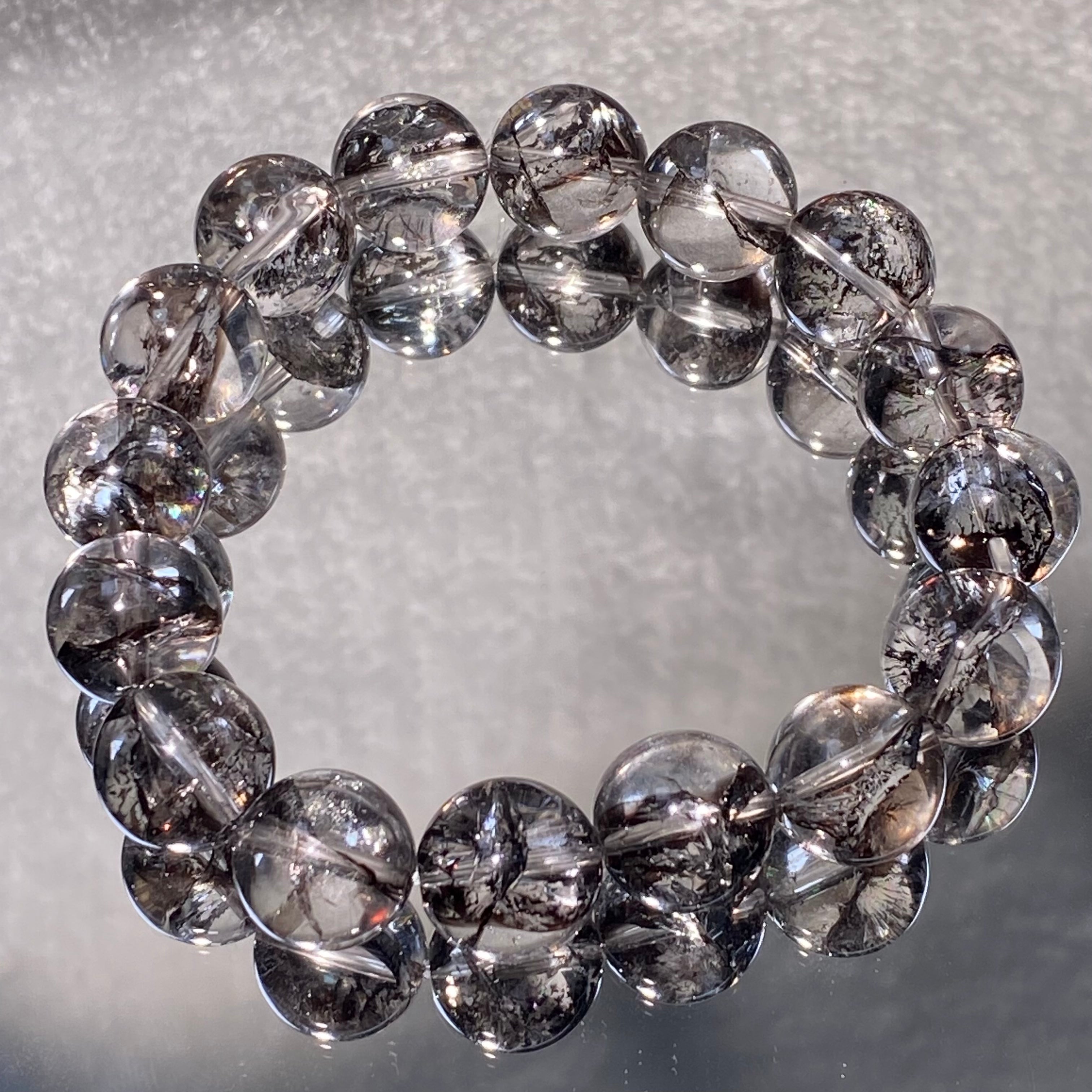 Flash Aura Coated Clear Quartz Round Bead Bracelet