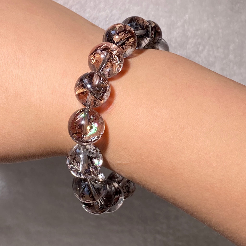 Flash Aura Coated Clear Quartz Round Bead Bracelet