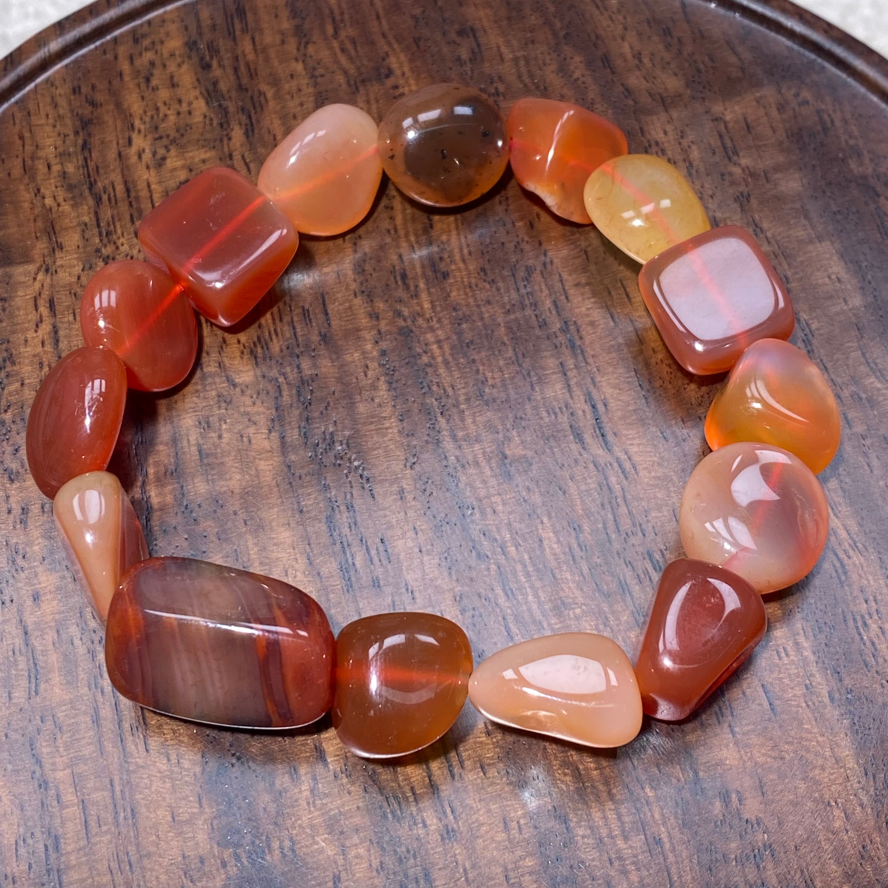 Red Agate Irregular Tumbled Freeform Bead Stretch Bracelet, Fits 16cm Wrist