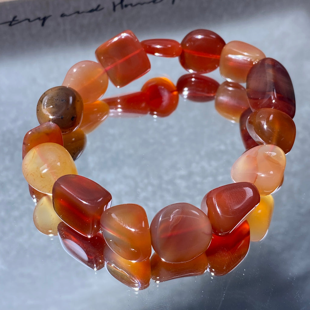 Red Agate Irregular Tumbled Freeform Bead Stretch Bracelet, Fits 16cm Wrist