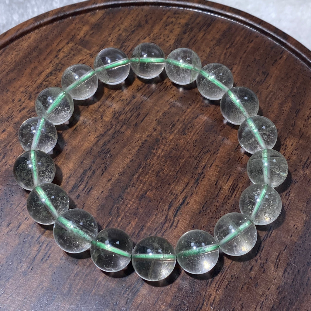 Natural Clear Green Phantom Quartz Round Bead Stretch Bracelet, Fits 16cm Wrist
