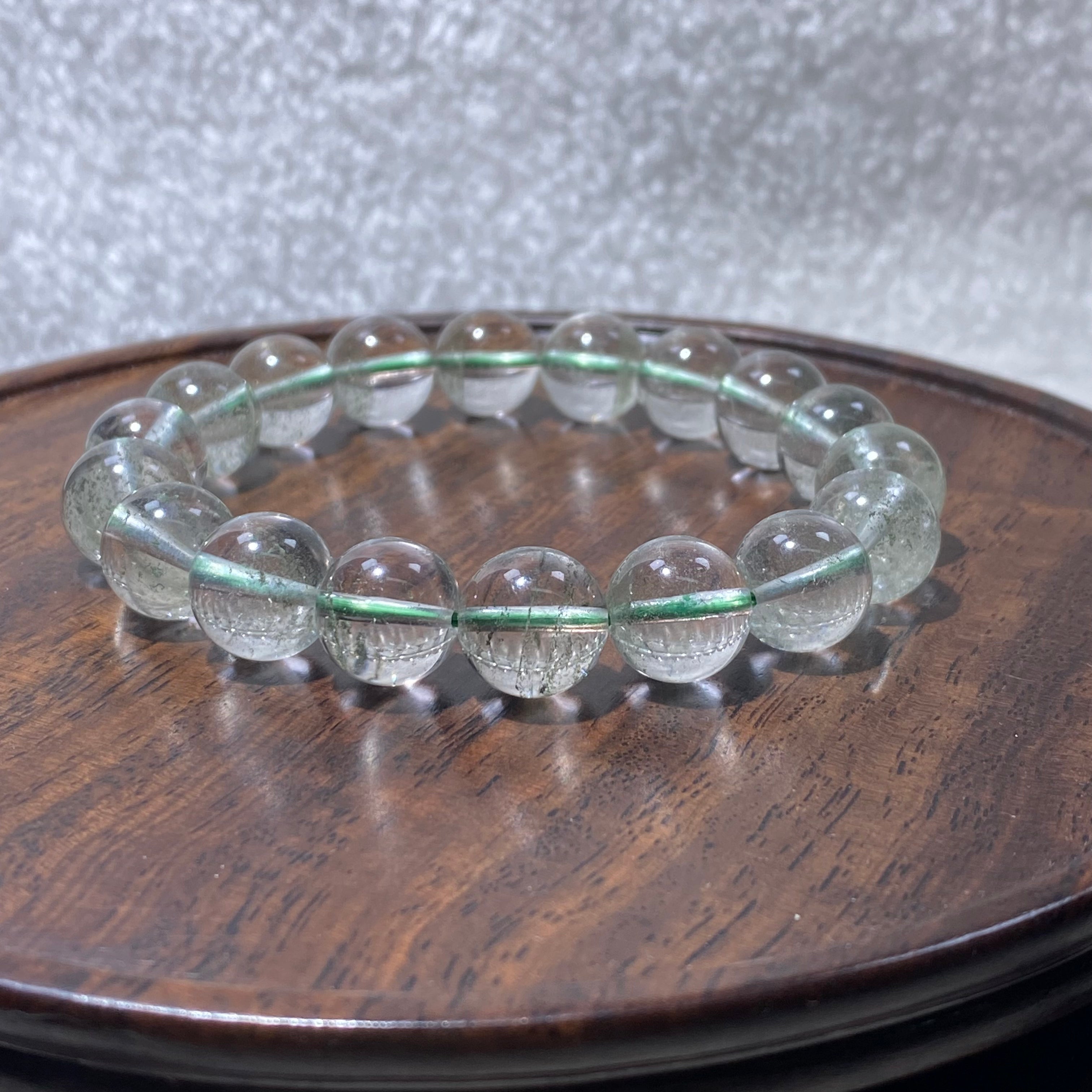 Natural Clear Green Phantom Quartz Round Bead Stretch Bracelet, Fits 16cm Wrist