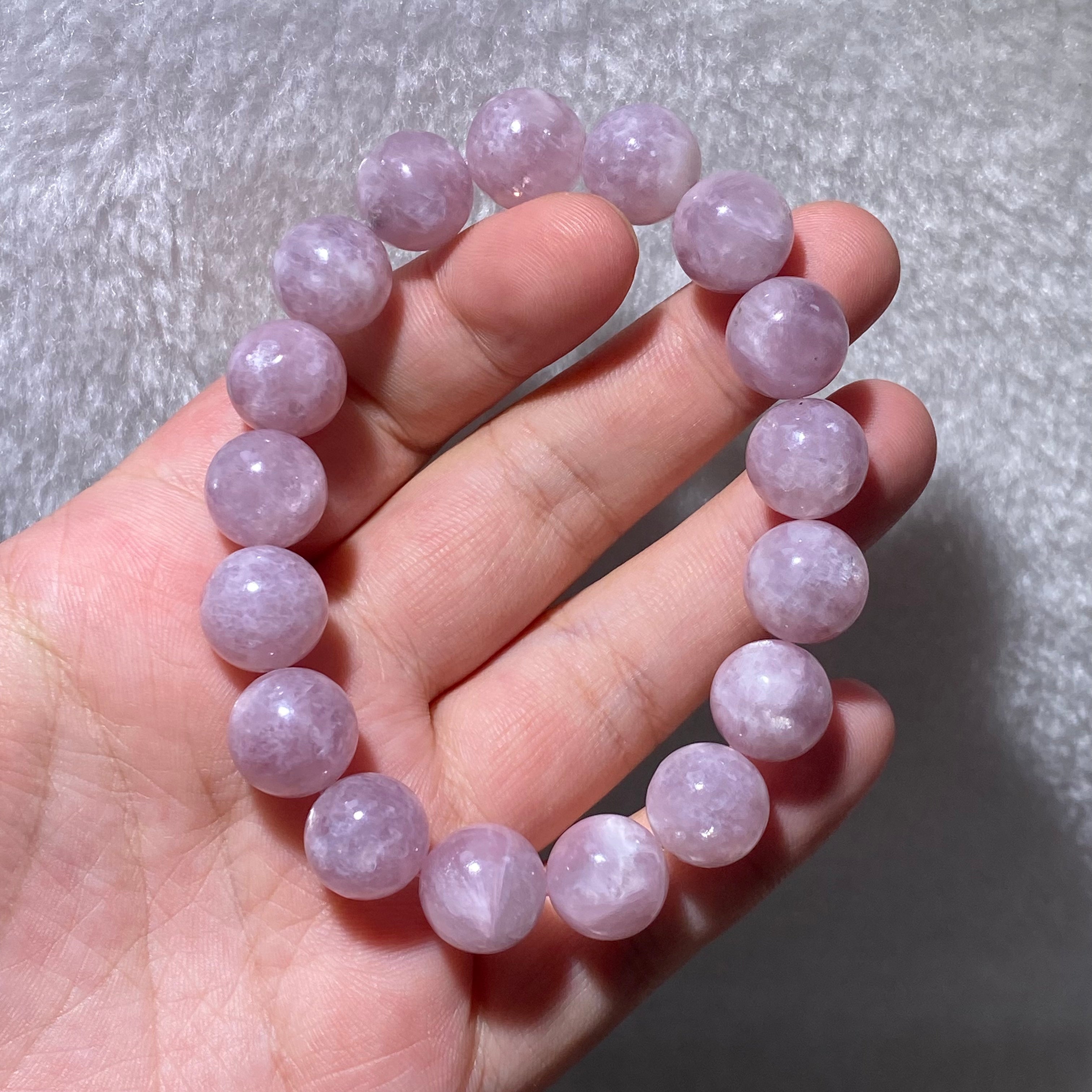 Purple Lepidolite Round Bead Stretch Bracelet, Fits 16cm Wrist
