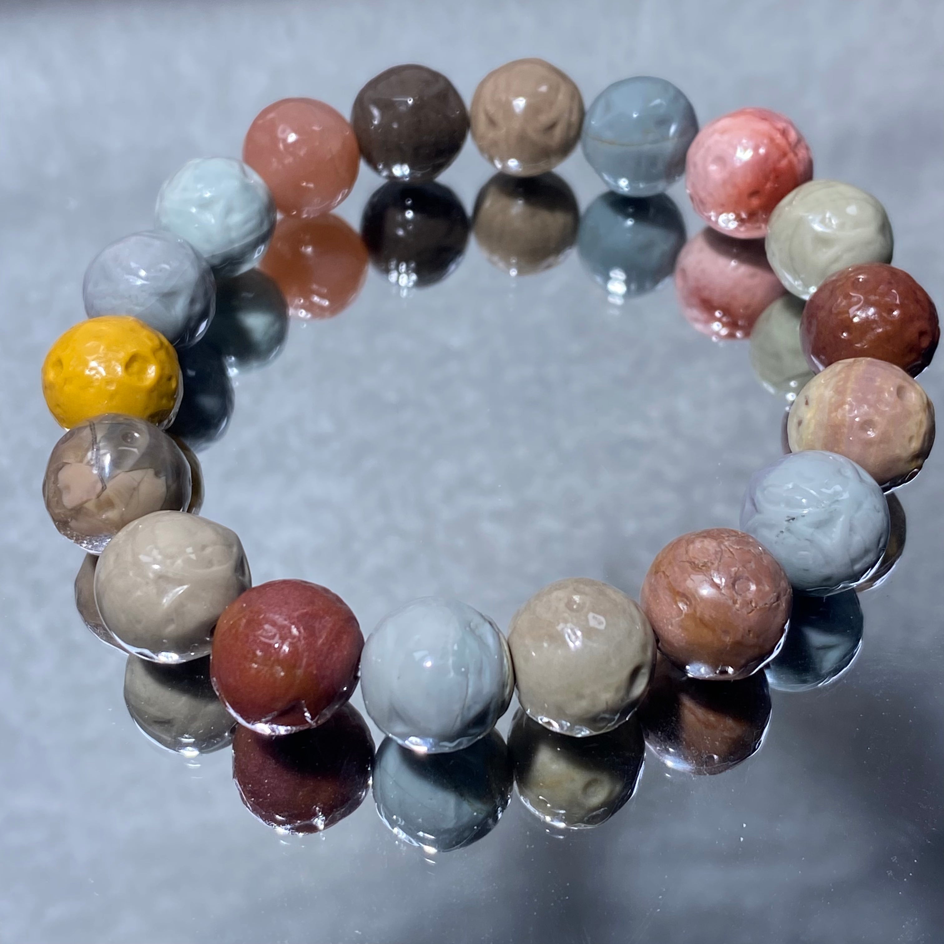 Natural Matte Alashan Agate Carved Round Bead Stretch Bracelet, Fits 16cm Wrist