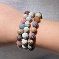 Natural Matte Alashan Agate Carved Round Bead Stretch Bracelet, Fits 16cm Wrist
