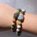 Natural Multicolor Mixed Matte Alashan Agate Pixiu Bead Stretch Bracelet, Fits 16cm Wrist