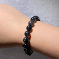 Black Rutilated Quartz Round Bead Stretch Bracelet, Fits 16cm Wrist