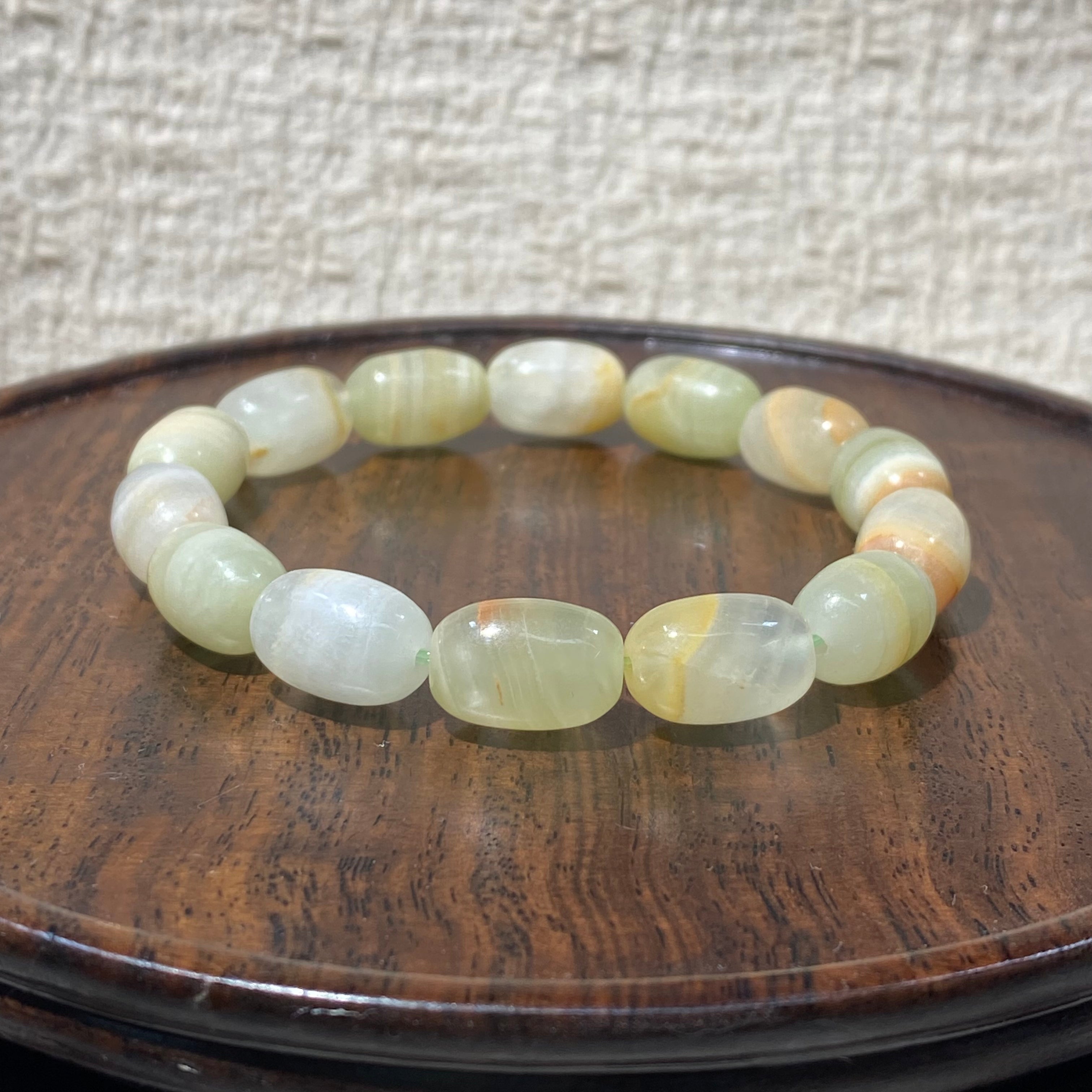 Natural Green Onyx Oval Barrel Bead Stretch Bracelet, Bead Size 9-9.5mm, Fits 15cm Wrist