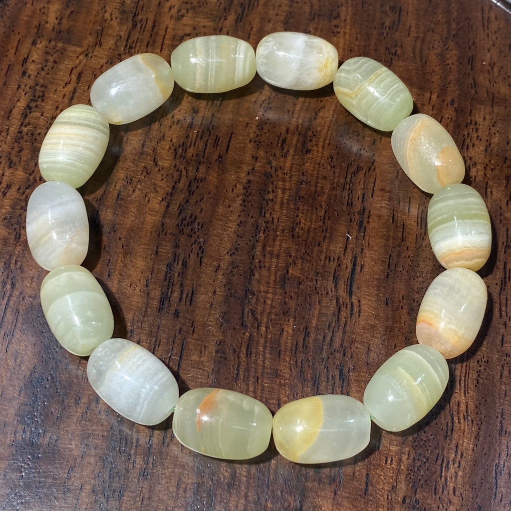 Natural Green Onyx Oval Barrel Bead Stretch Bracelet, Bead Size 9-9.5mm, Fits 15cm Wrist