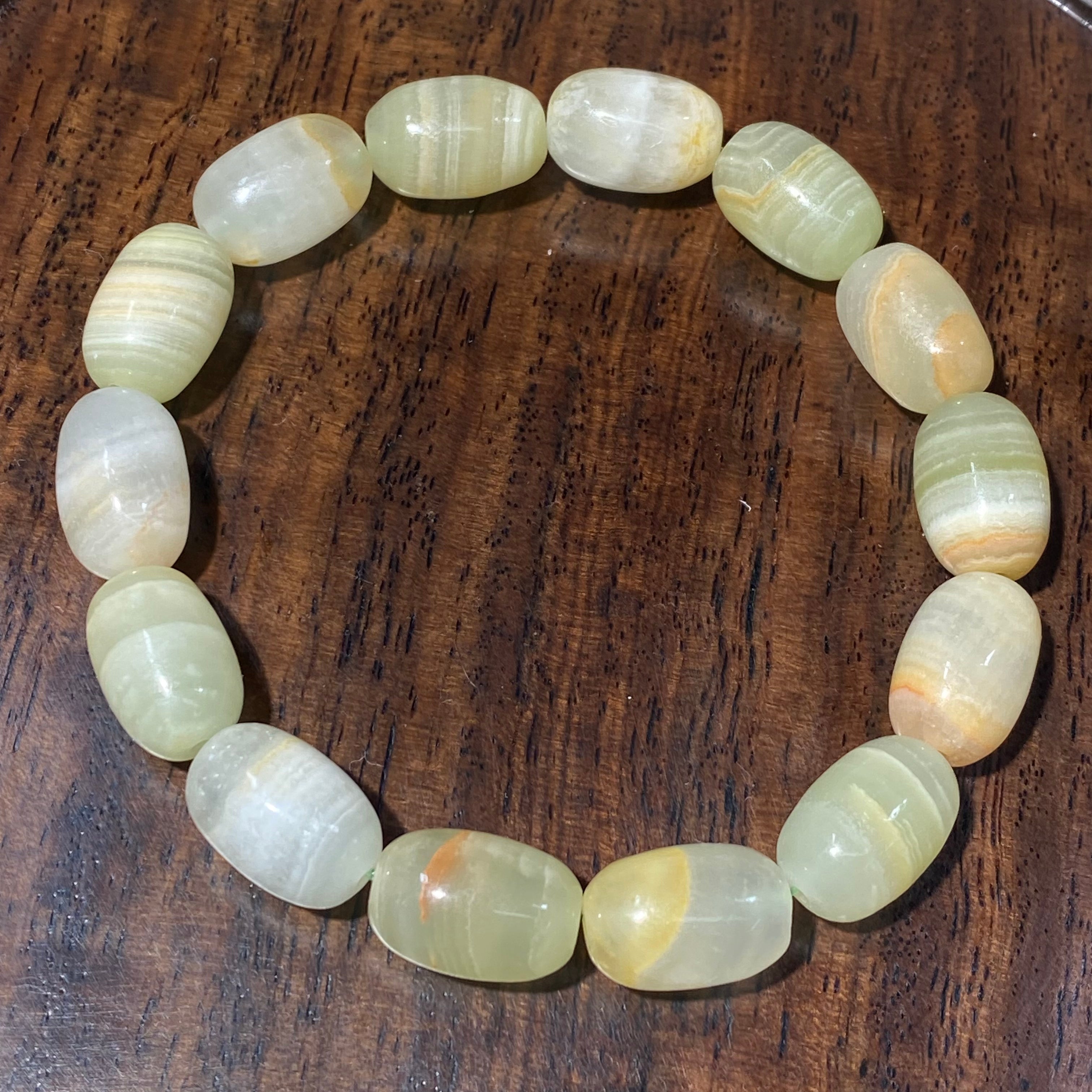 Natural Green Onyx Oval Barrel Bead Stretch Bracelet, Bead Size 9-9.5mm, Fits 15cm Wrist