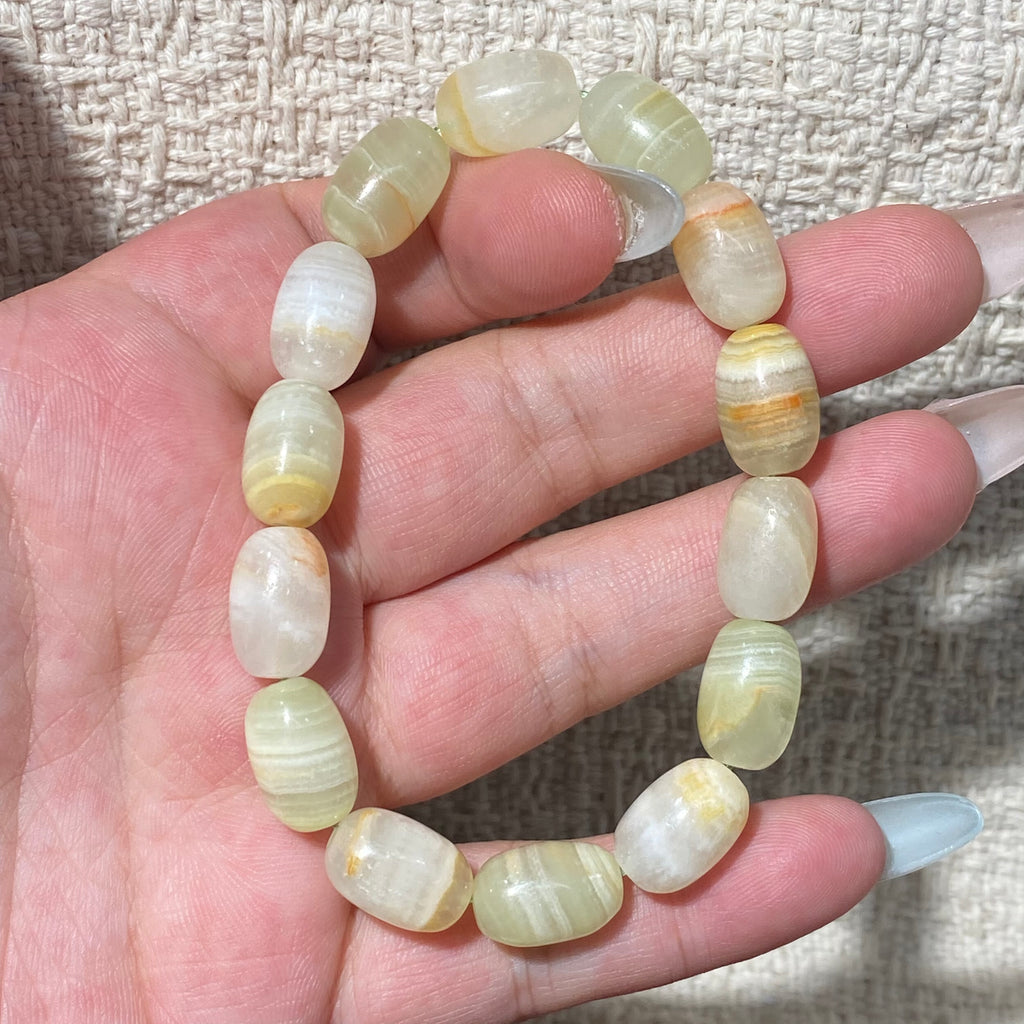 Natural Green Onyx Oval Barrel Bead Stretch Bracelet, Bead Size 9-9.5mm, Fits 15cm Wrist