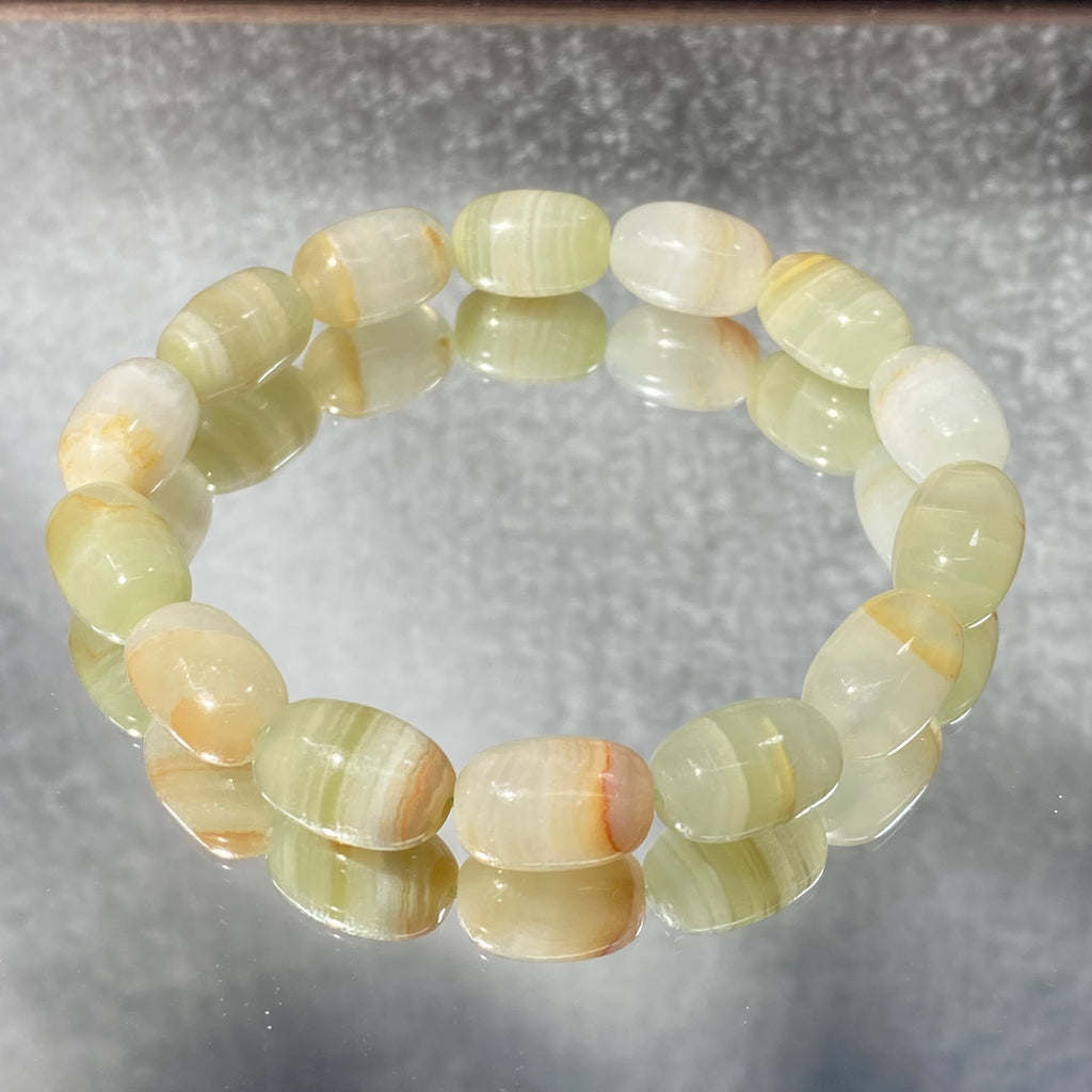 Natural Green Onyx Oval Barrel Bead Stretch Bracelet, Bead Size 9-9.5mm, Fits 15cm Wrist