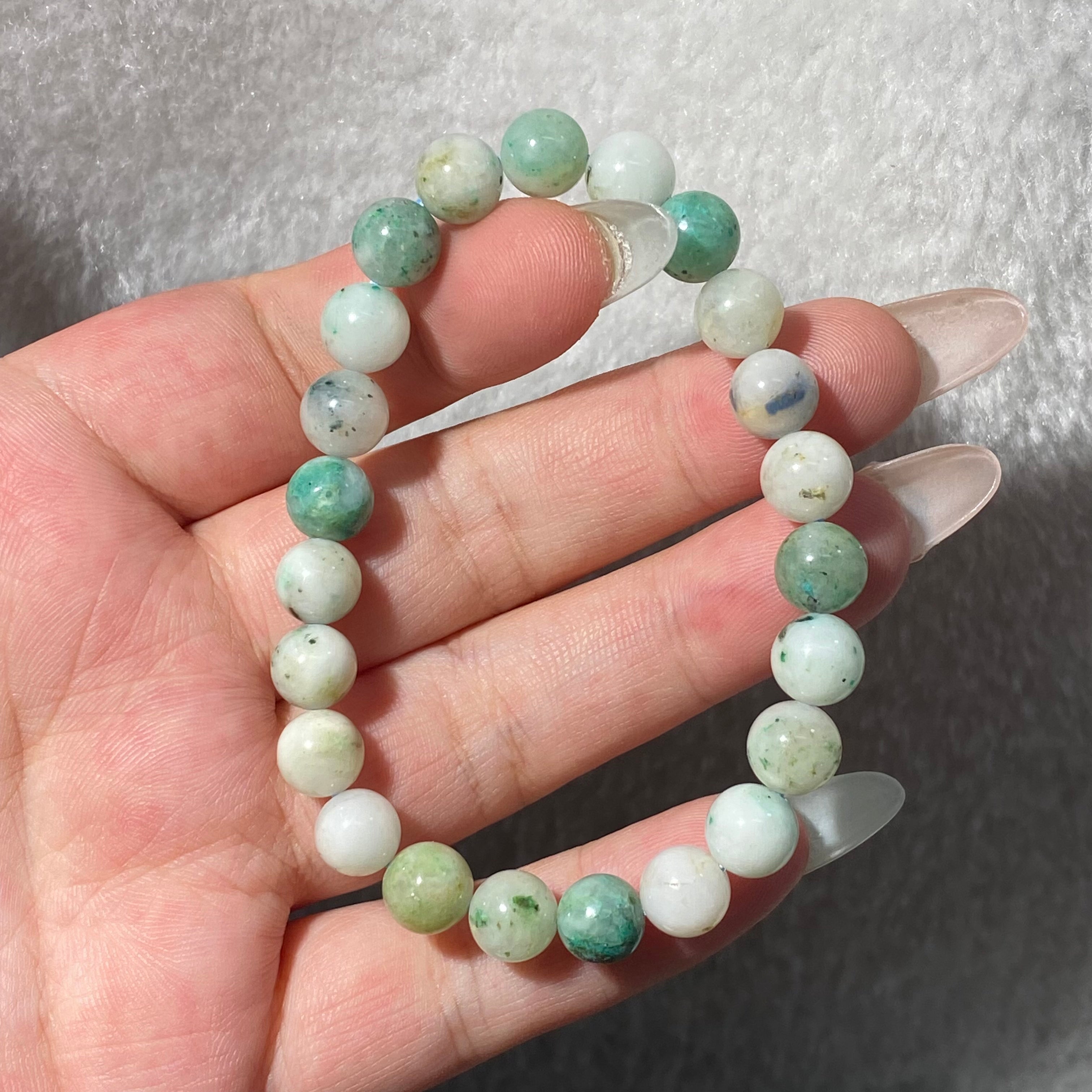 Natural Green Phoenix Turquoise Round Bead Stretch Bracelet, Bead Size 8mm, Fits 16cm Wrist
