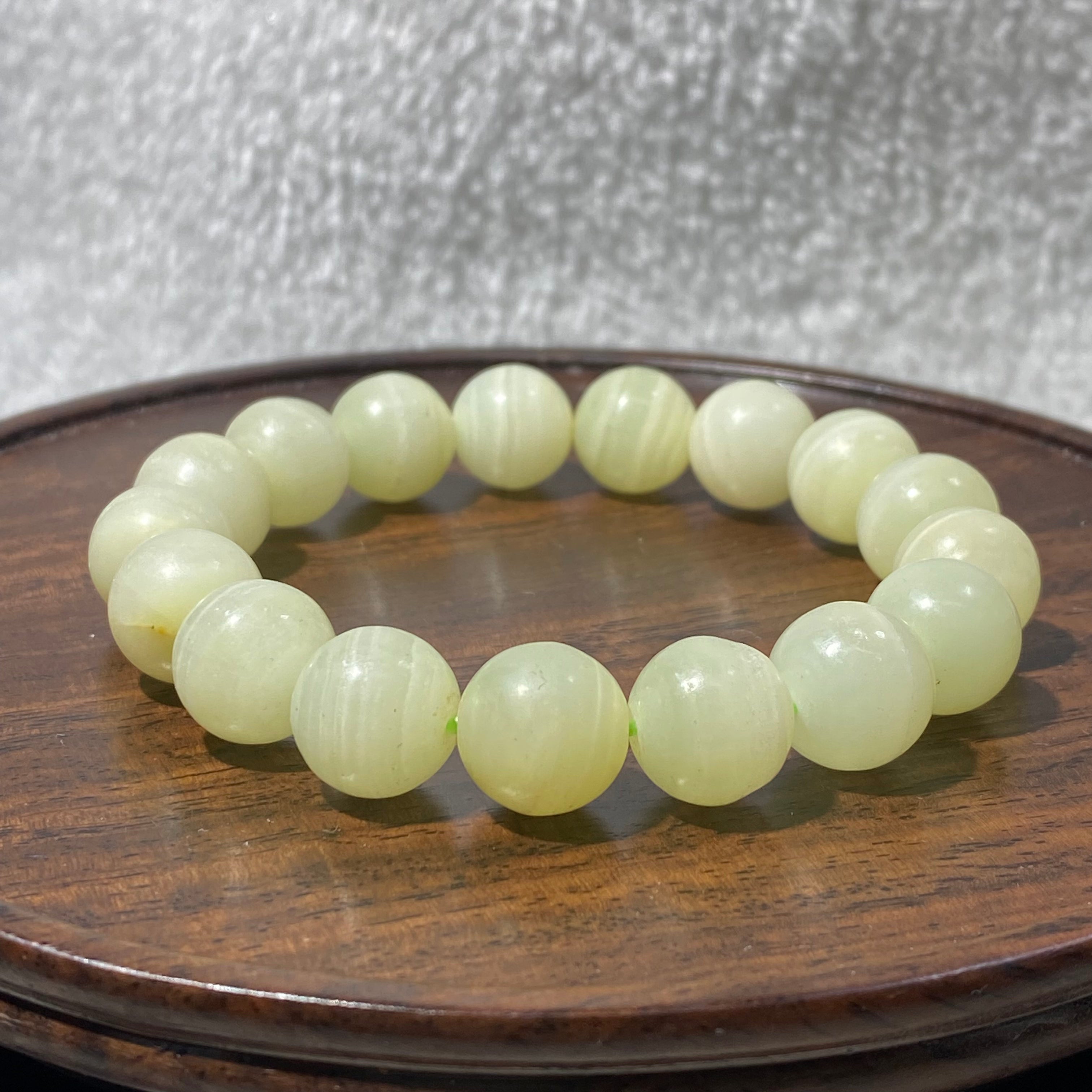 Afghan Jade Round Bead Stretch Bracelet, Bead Size 12.3mm, Fits 16cm Wrist