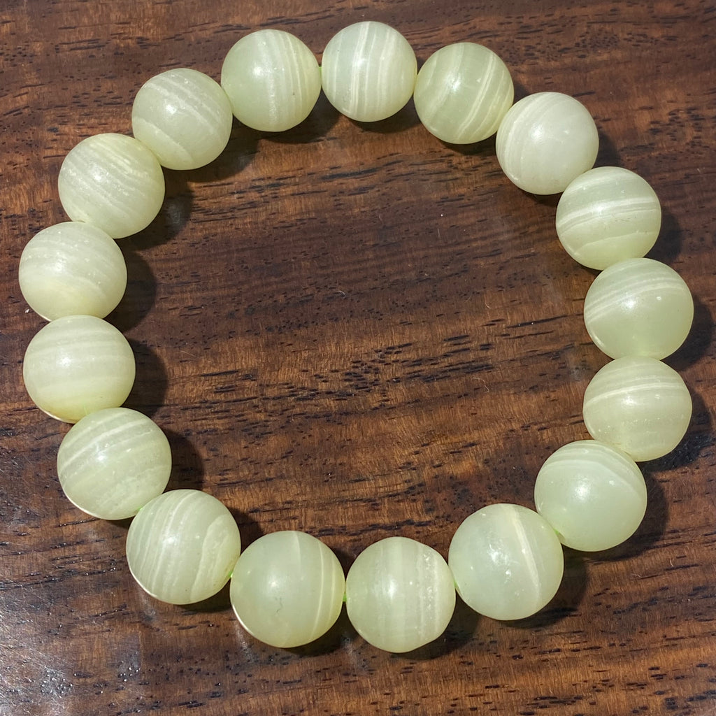 Afghan Jade Round Bead Stretch Bracelet, Bead Size 12.3mm, Fits 16cm Wrist