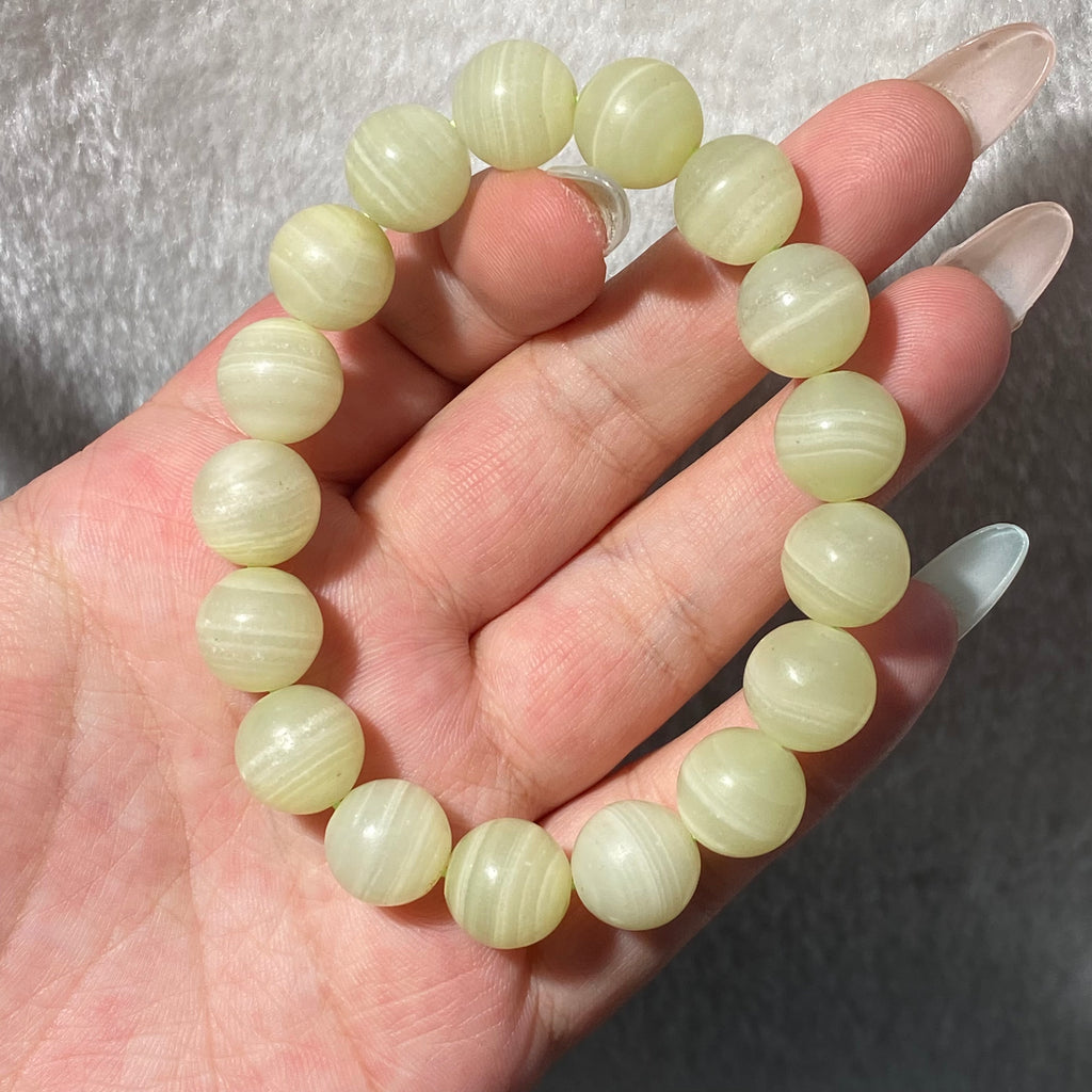 Afghan Jade Round Bead Stretch Bracelet, Bead Size 12.3mm, Fits 16cm Wrist