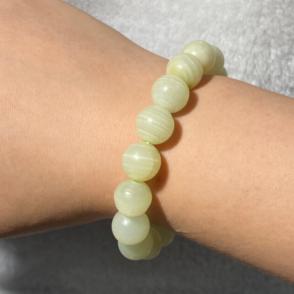 Afghan Jade Round Bead Stretch Bracelet, Bead Size 12.3mm, Fits 16cm Wrist