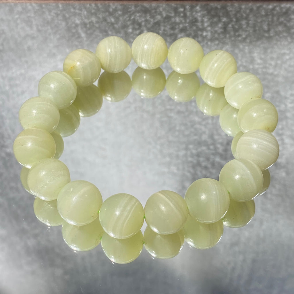 Afghan Jade Round Bead Stretch Bracelet, Bead Size 12.3mm, Fits 16cm Wrist