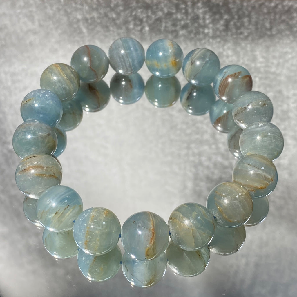 Natural Blue Calcite Round Bead Stretch Bracelet, Bead Size 12.8mm, Fits 17cm Wrist