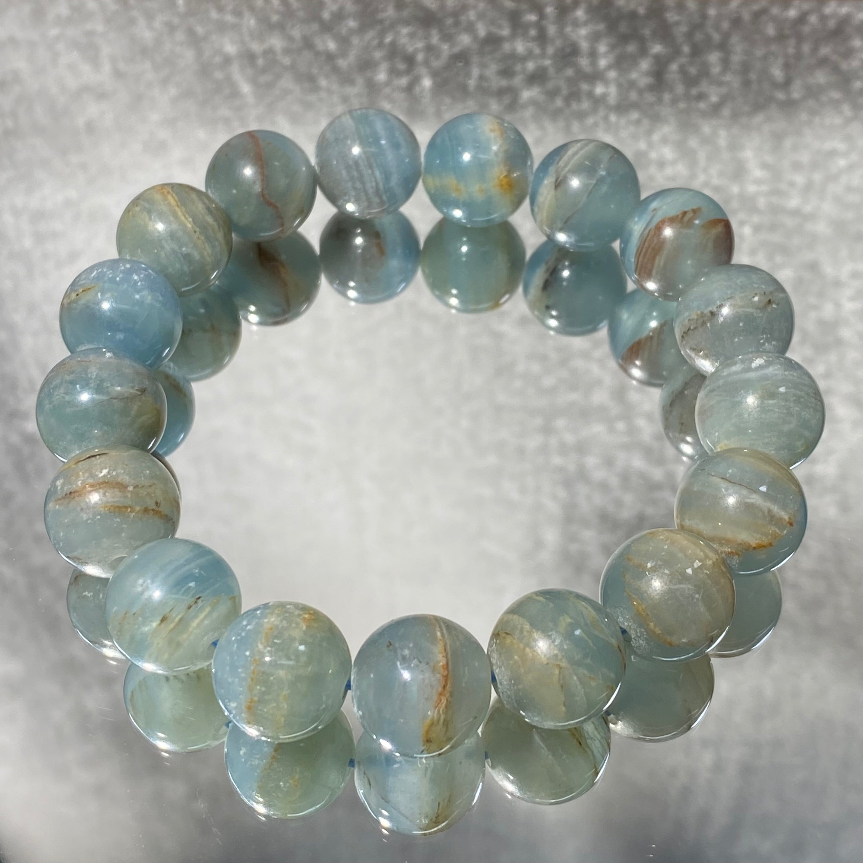 Natural Blue Calcite Round Bead Stretch Bracelet, Bead Size 12.8mm, Fits 17cm Wrist