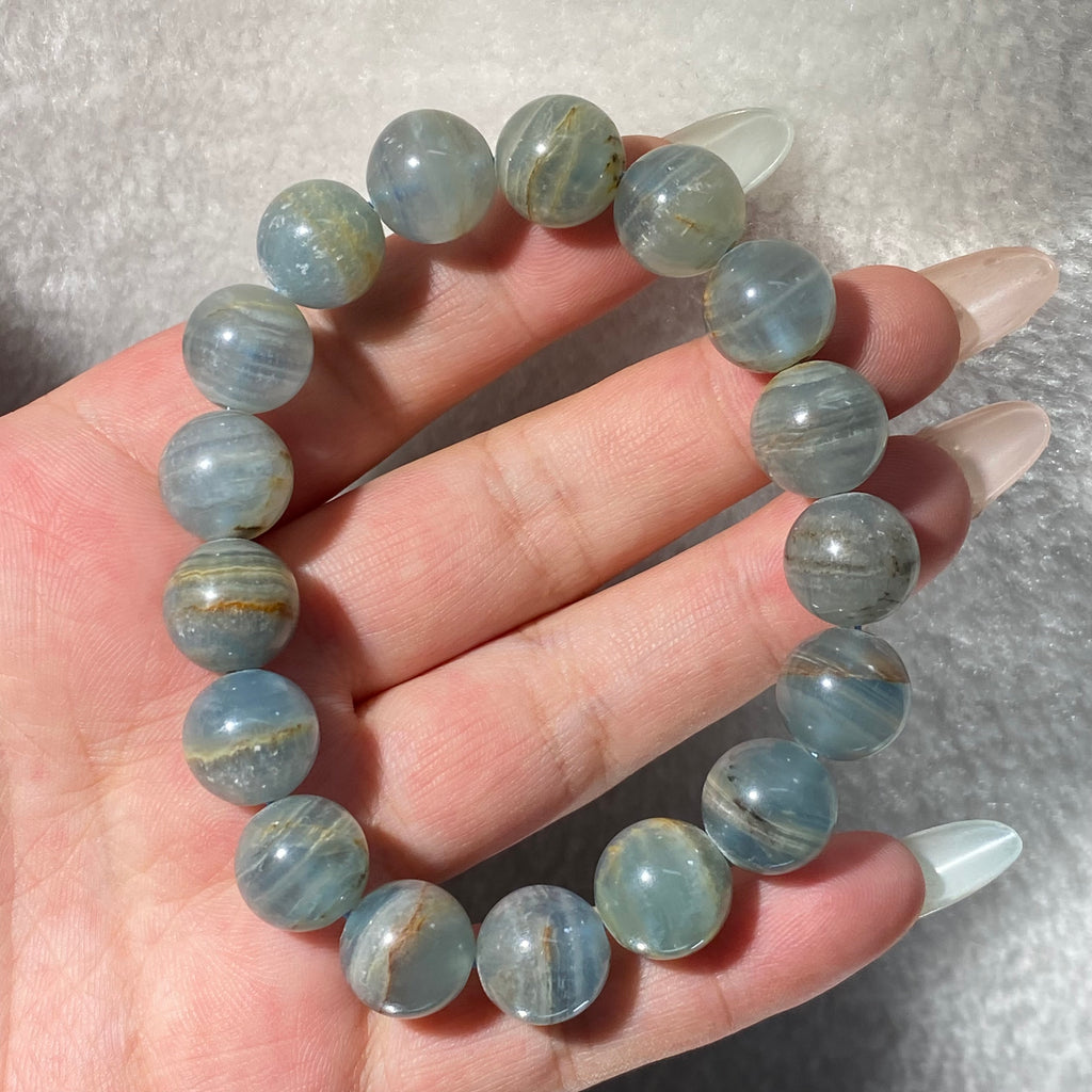 Natural Blue Calcite Round Bead Stretch Bracelet, Bead Size 12.8mm, Fits 17cm Wrist