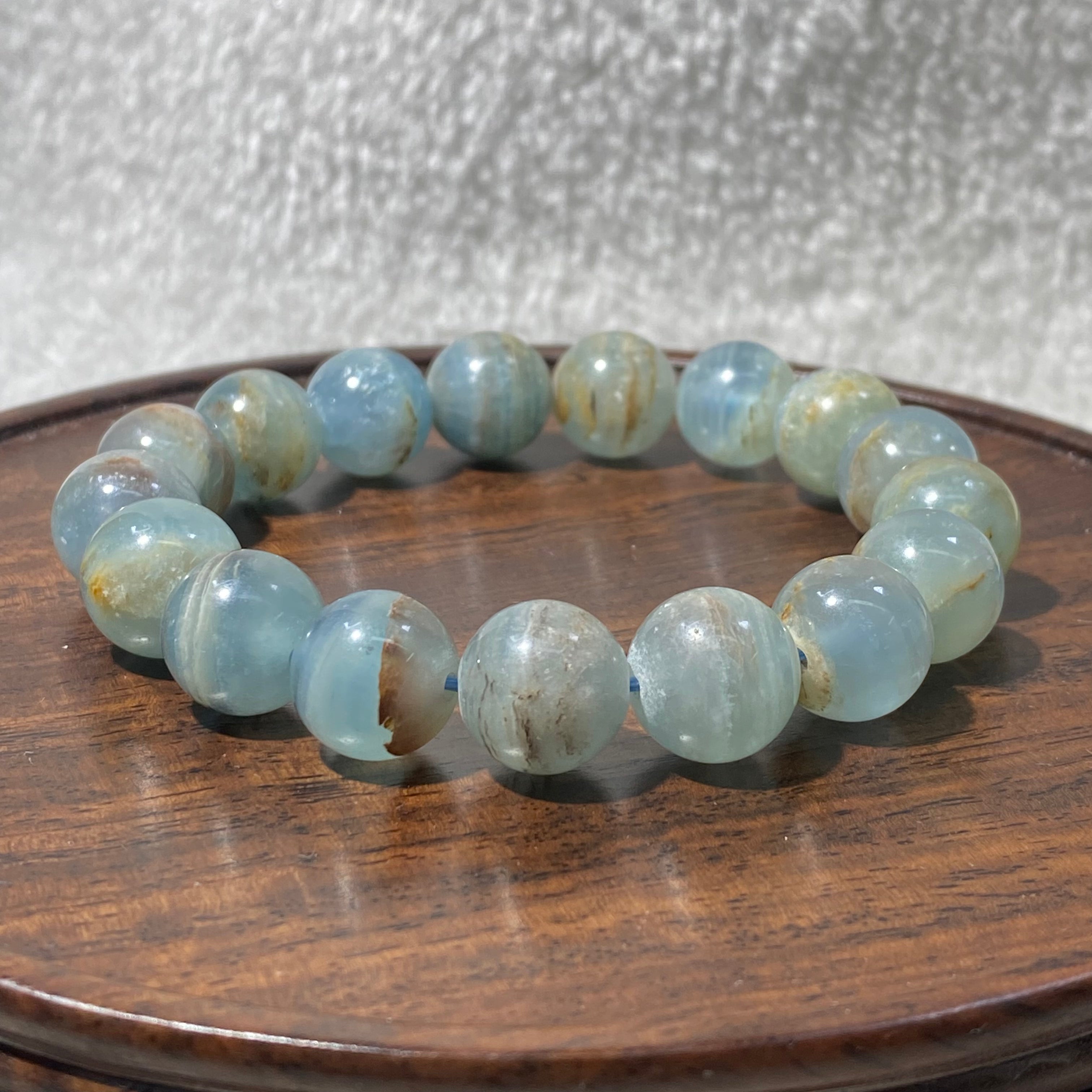 Natural Blue Calcite Round Bead Stretch Bracelet, Bead Size 12.8mm, Fits 17cm Wrist