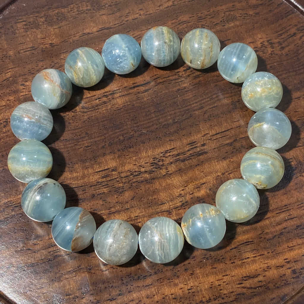 Natural Blue Calcite Round Bead Stretch Bracelet, Bead Size 12.8mm, Fits 17cm Wrist
