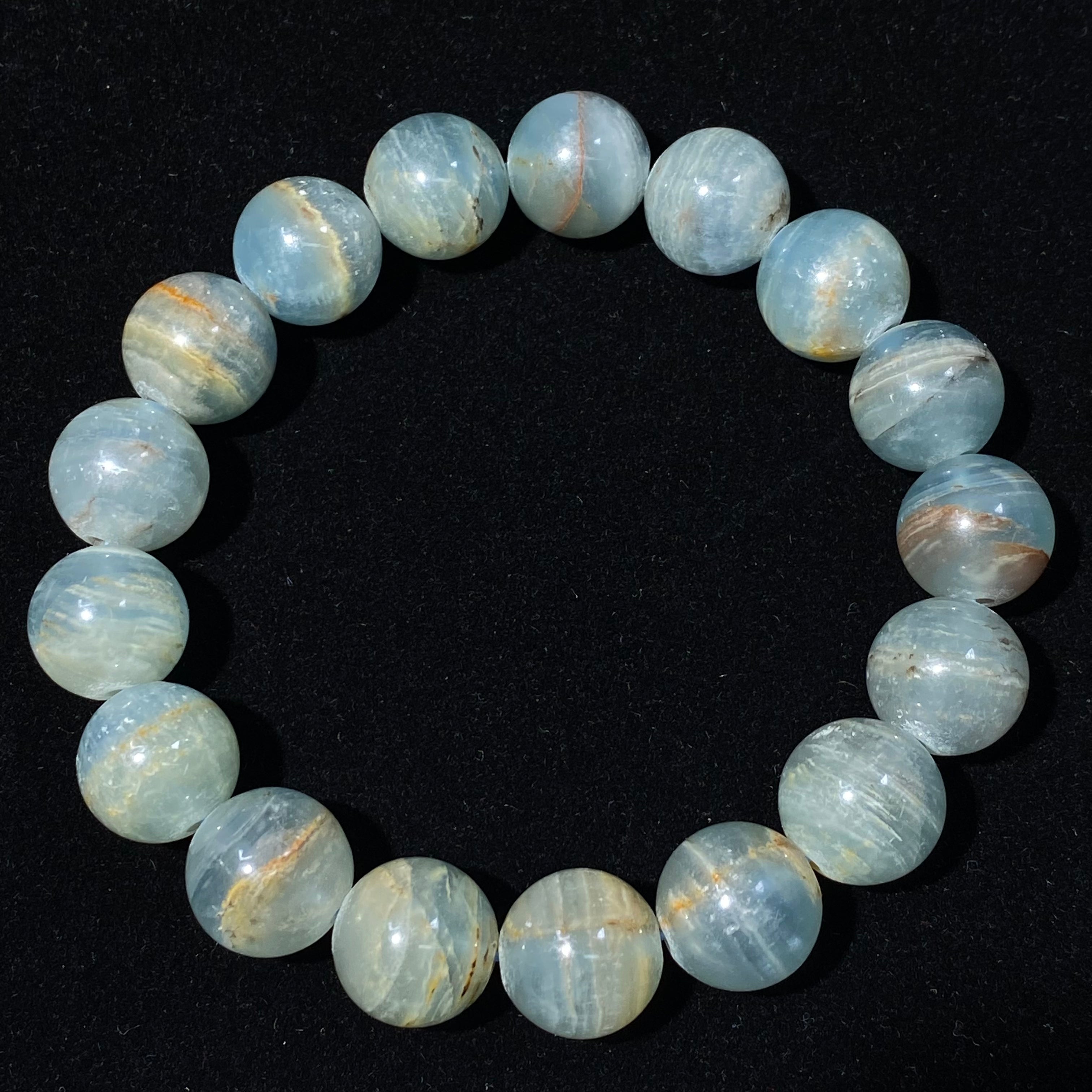 Natural Blue Calcite Round Bead Stretch Bracelet, Bead Size 12.8mm, Fits 17cm Wrist