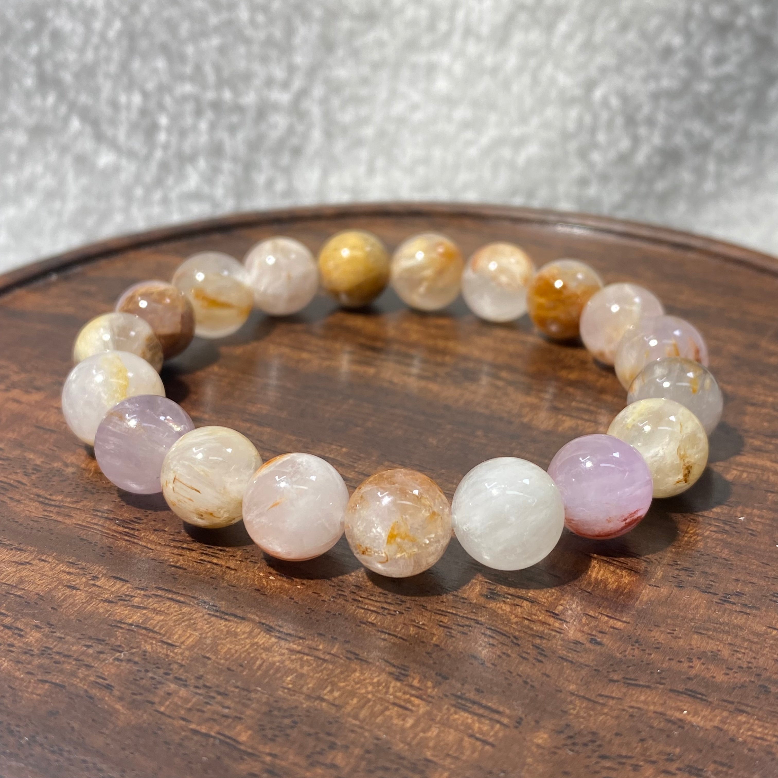 Natural Feather Phantom Quartz Round Bead Stretch Bracelet, Bead Size 10mm, Fits 15.5cm Wrist
