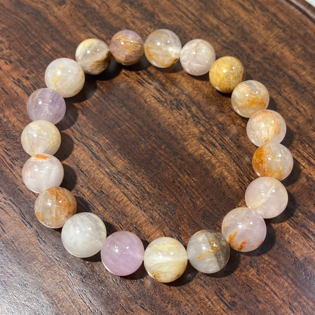 Natural Feather Phantom Quartz Round Bead Stretch Bracelet, Bead Size 10mm, Fits 15.5cm Wrist