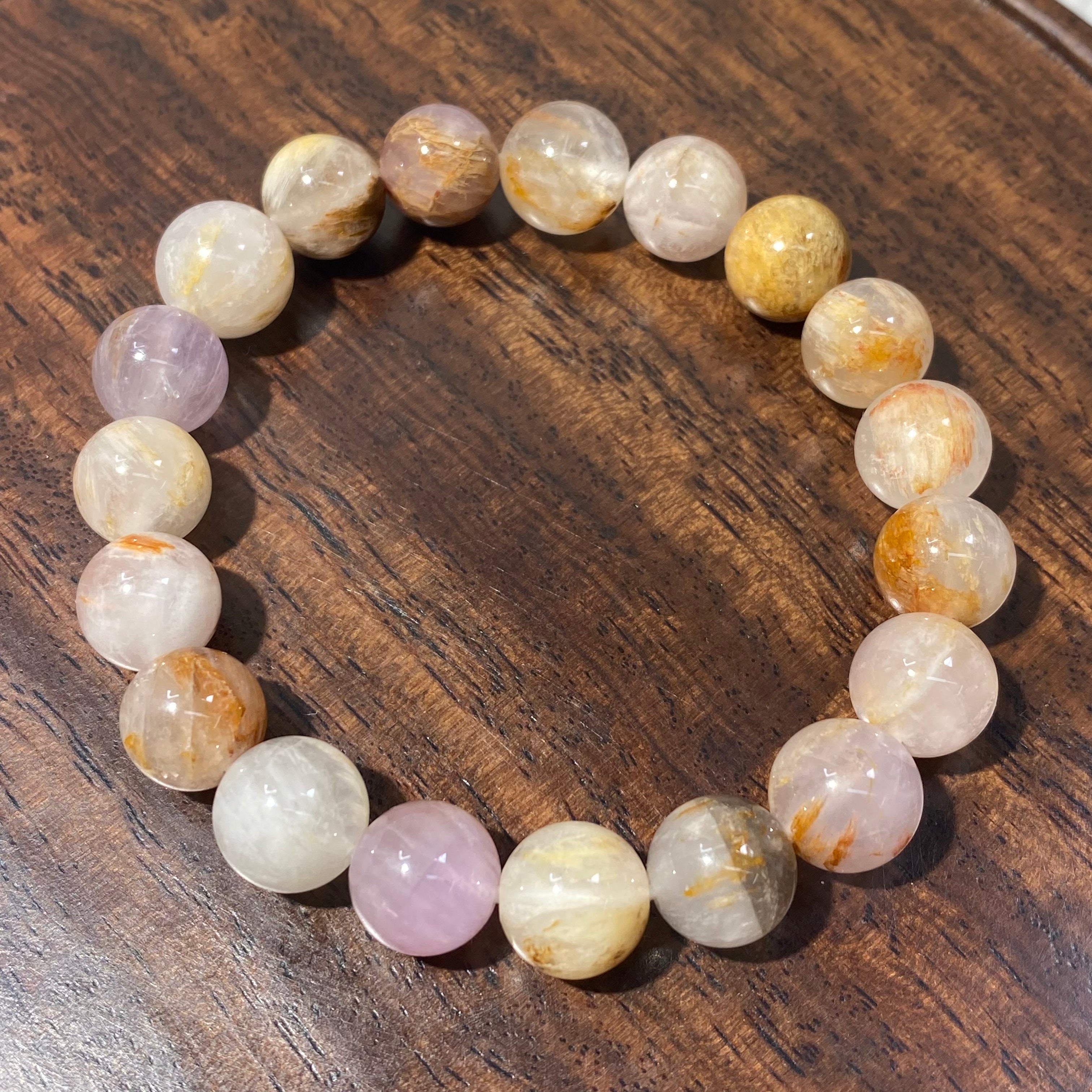 Natural Feather Phantom Quartz Round Bead Stretch Bracelet, Bead Size 10mm, Fits 15.5cm Wrist