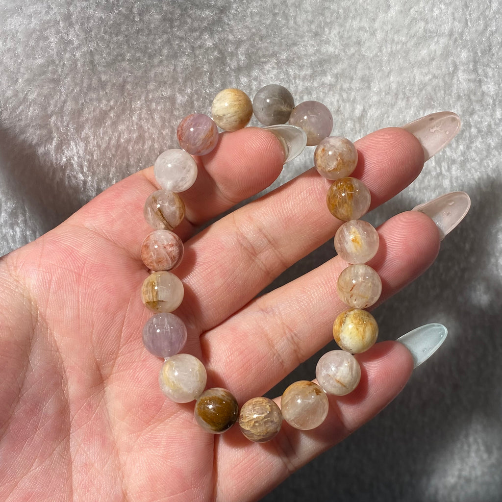Natural Feather Phantom Quartz Round Bead Stretch Bracelet, Bead Size 10mm, Fits 15.5cm Wrist