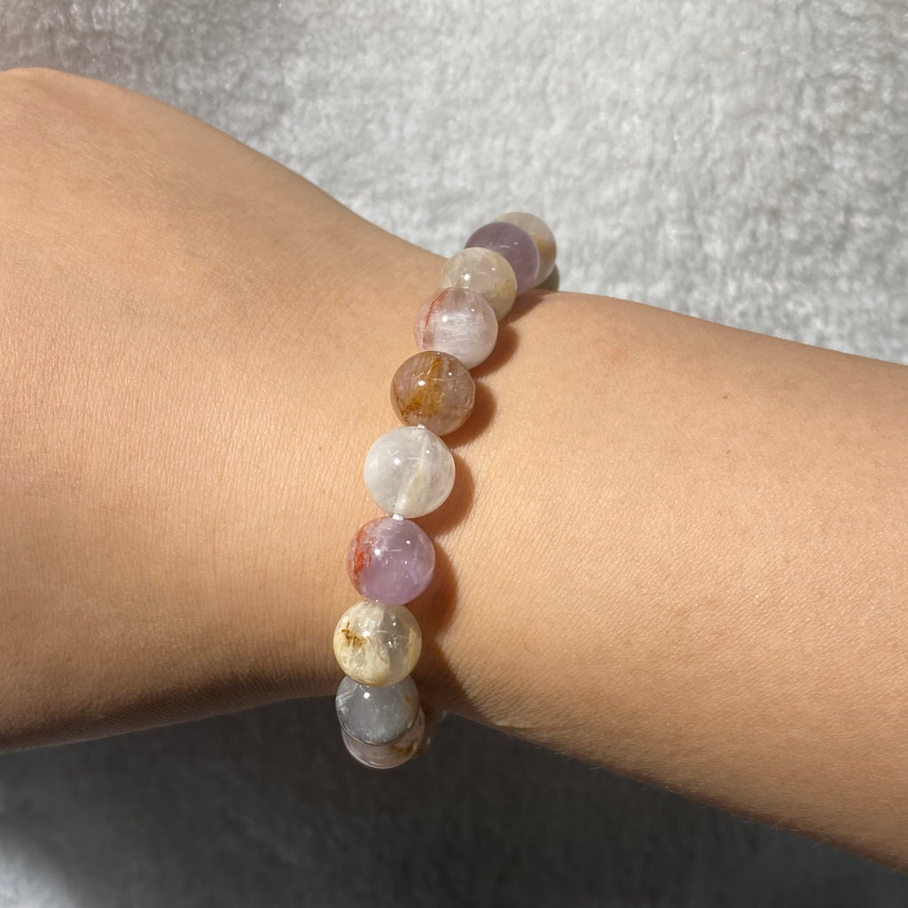Natural Feather Phantom Quartz Round Bead Stretch Bracelet, Bead Size 10mm, Fits 15.5cm Wrist