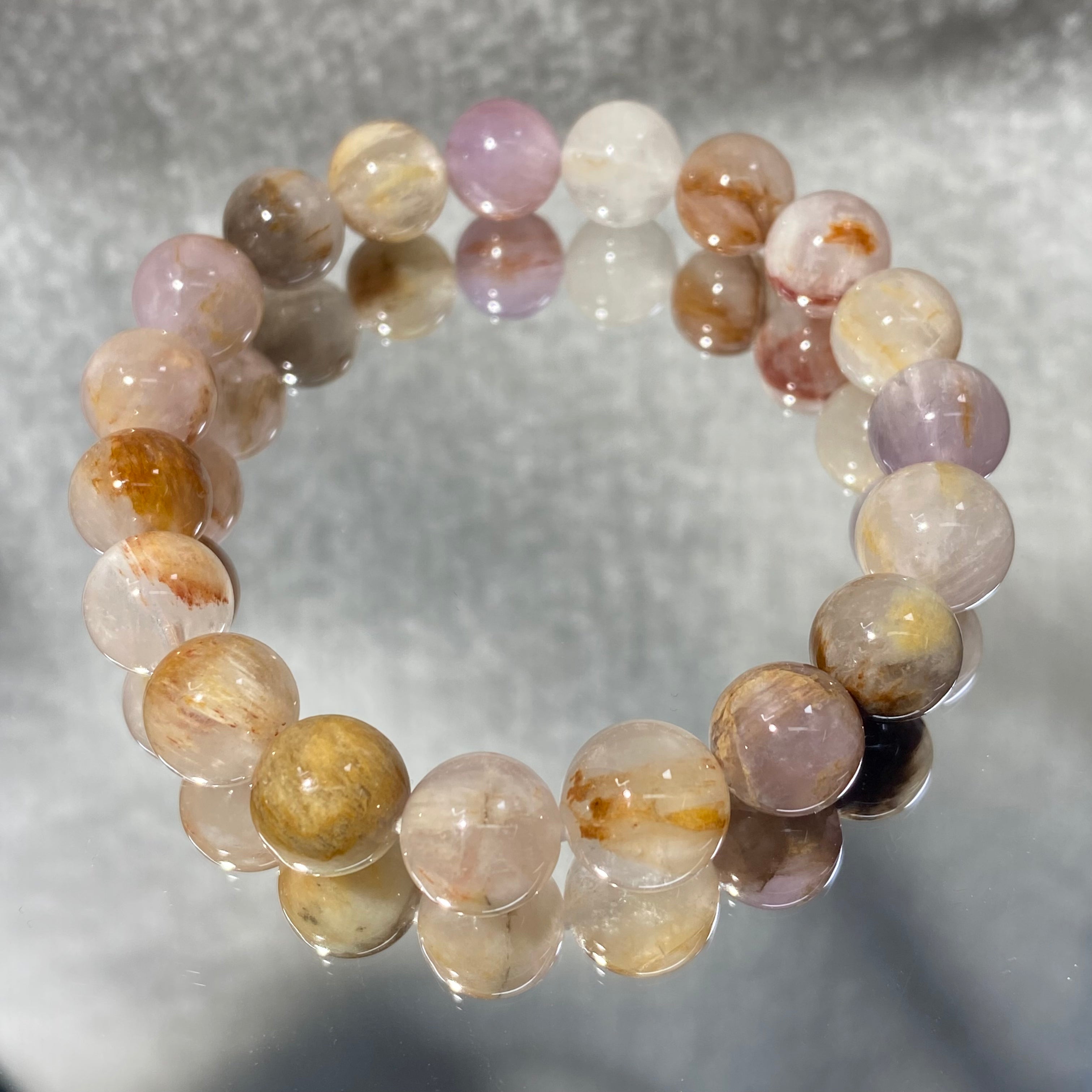 Natural Feather Phantom Quartz Round Bead Stretch Bracelet, Bead Size 10mm, Fits 15.5cm Wrist