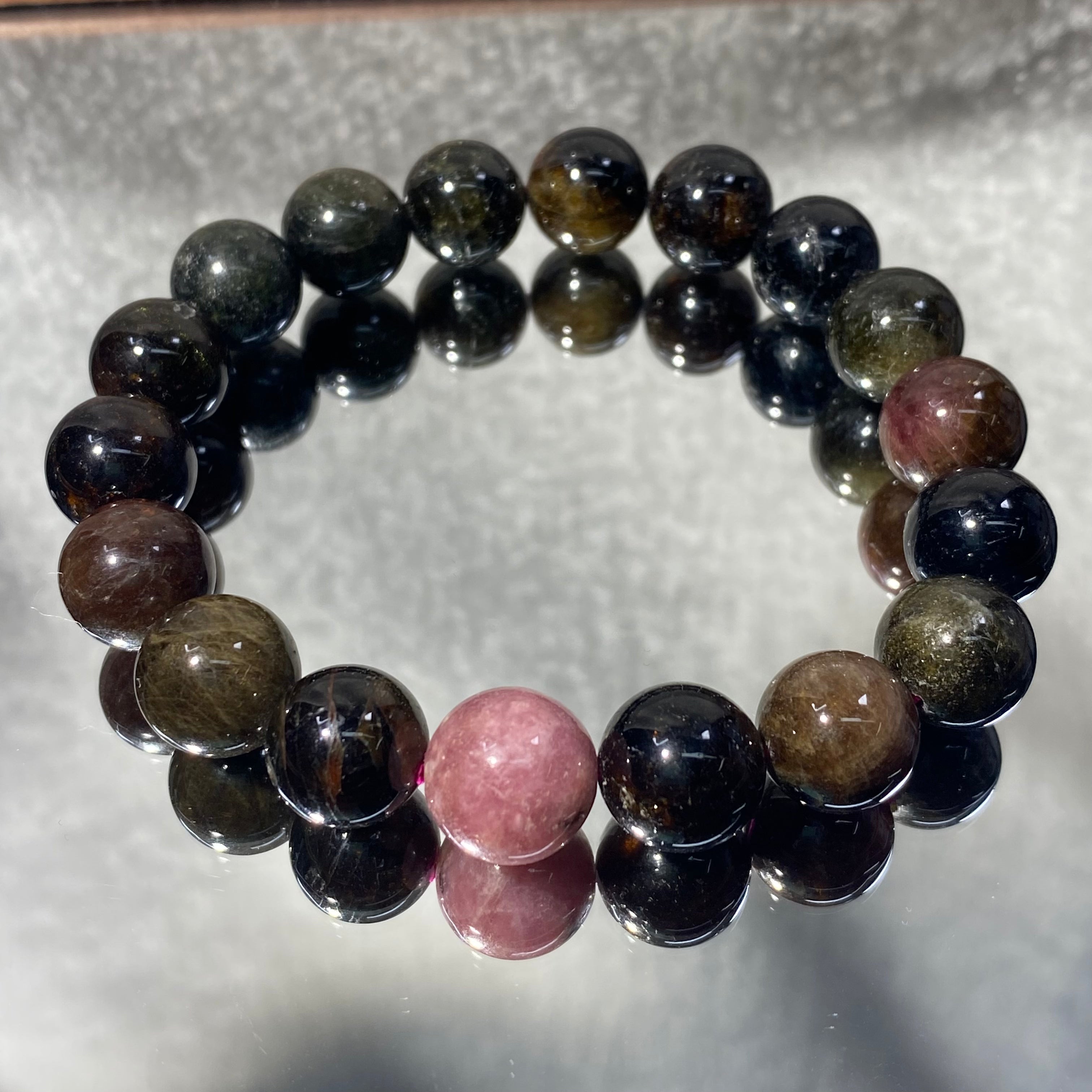 Tourmaline Round Bead Stretch Bracelet, Bead Size 11.6mm, Fits 17cm Wrist