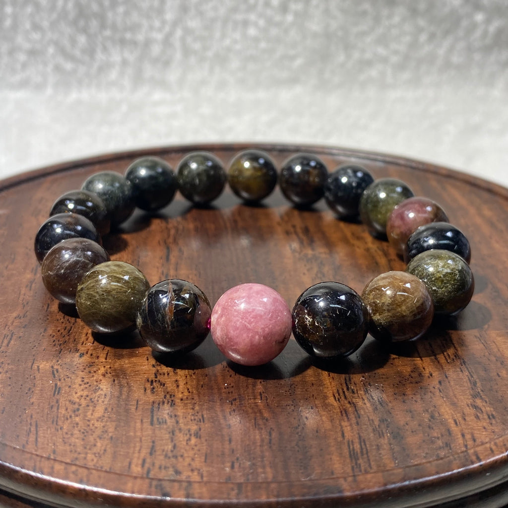 Tourmaline Round Bead Stretch Bracelet, Bead Size 11.6mm, Fits 17cm Wrist