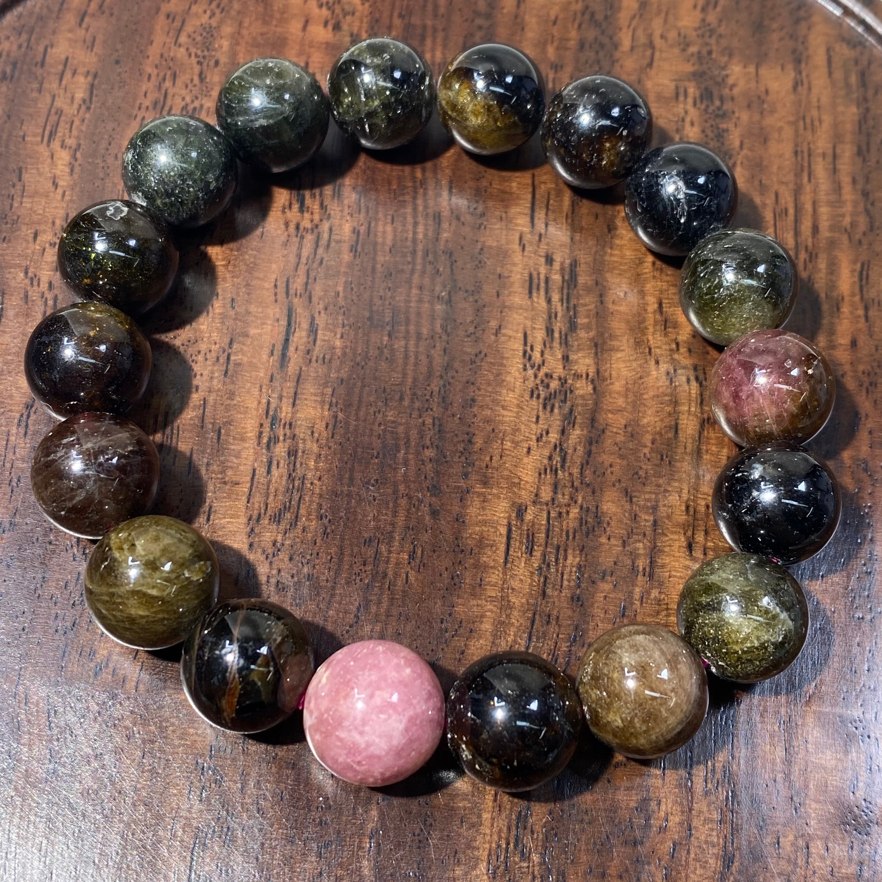 Tourmaline Round Bead Stretch Bracelet, Bead Size 11.6mm, Fits 17cm Wrist