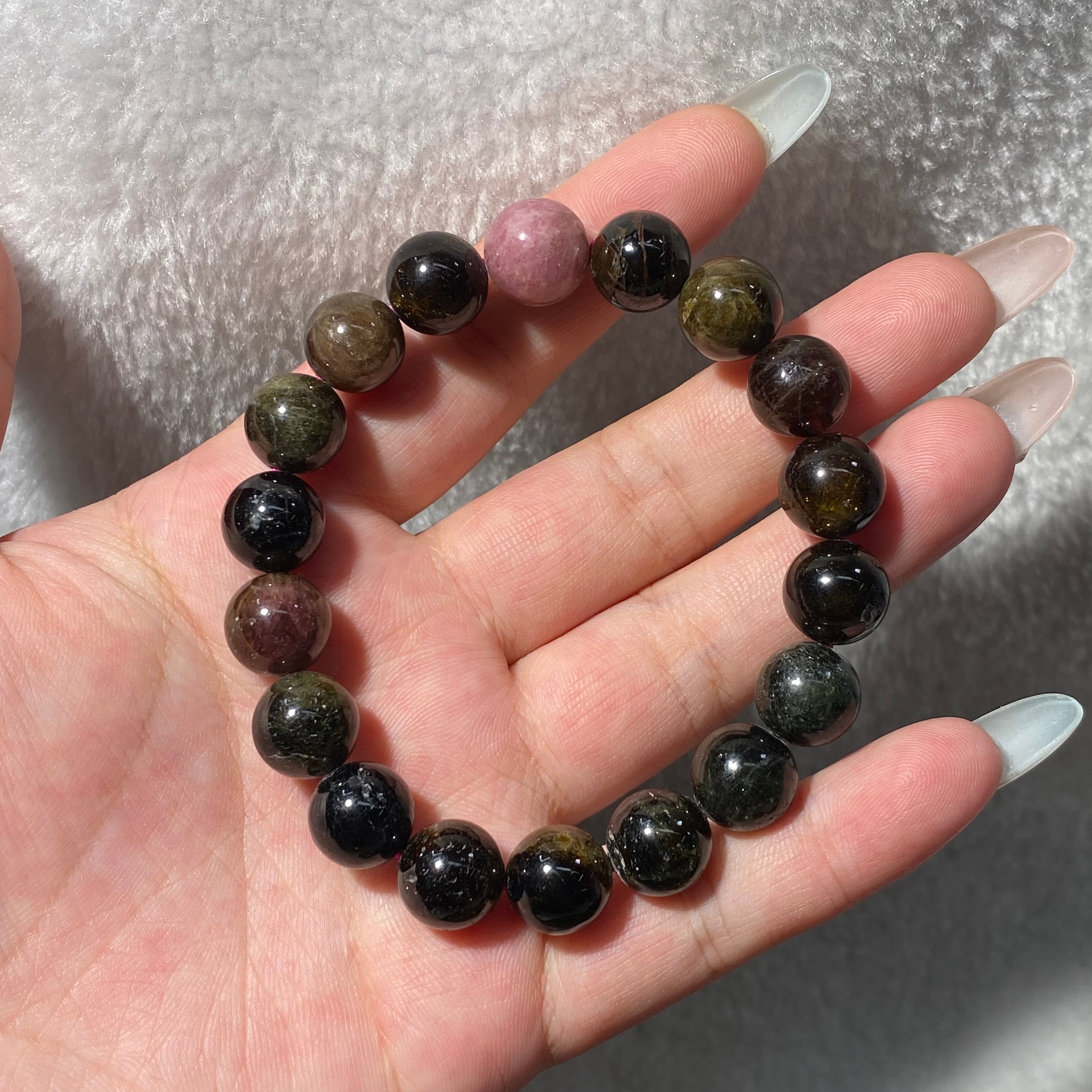 Tourmaline Round Bead Stretch Bracelet, Bead Size 11.6mm, Fits 17cm Wrist