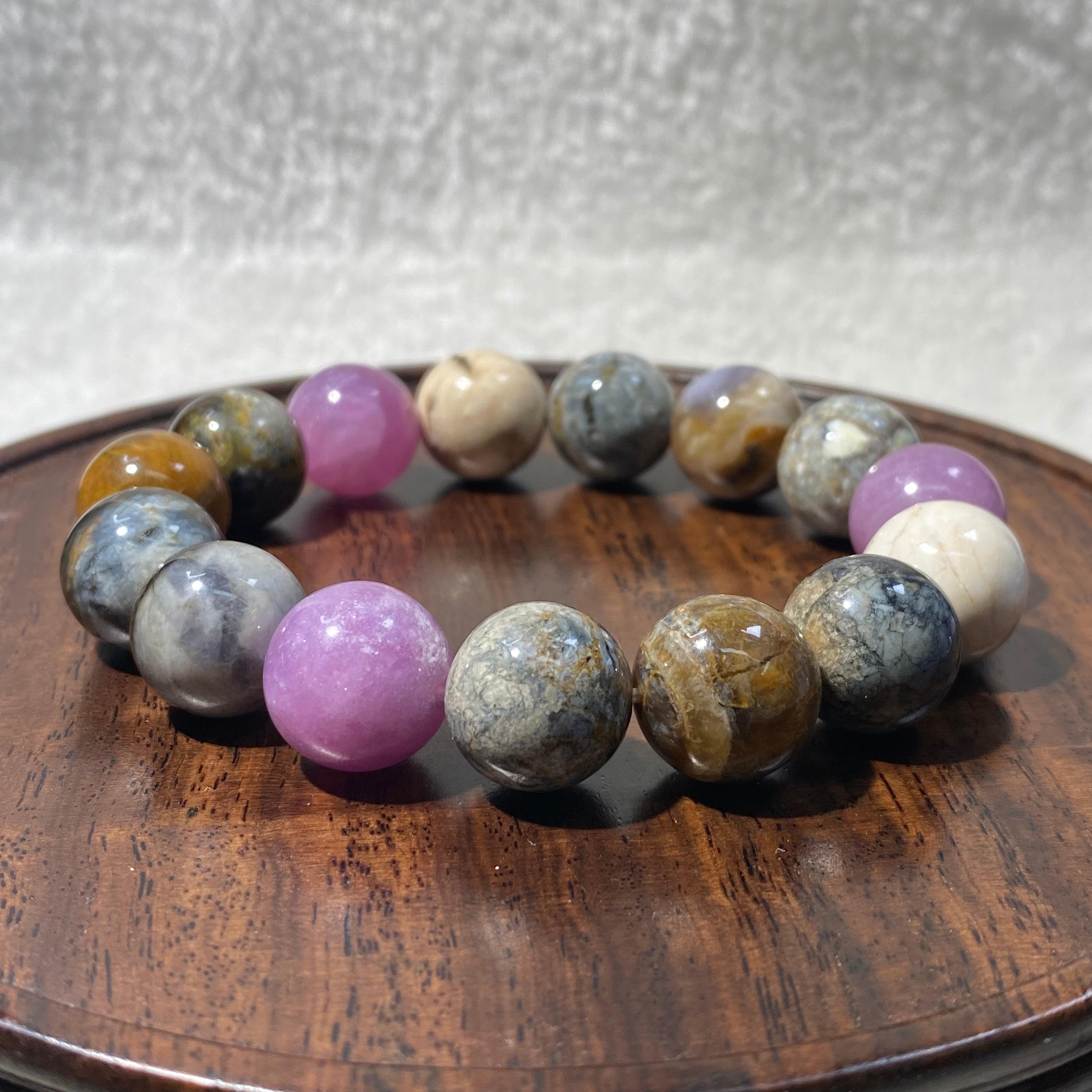 Natural Multicolor Australian Opal Round Bead Stretch Bracelet, Bead Size 14.2mm, Fits 16cm Wrist