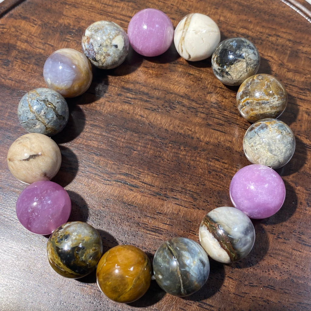 Natural Multicolor Australian Opal Round Bead Stretch Bracelet, Bead Size 14.2mm, Fits 16cm Wrist